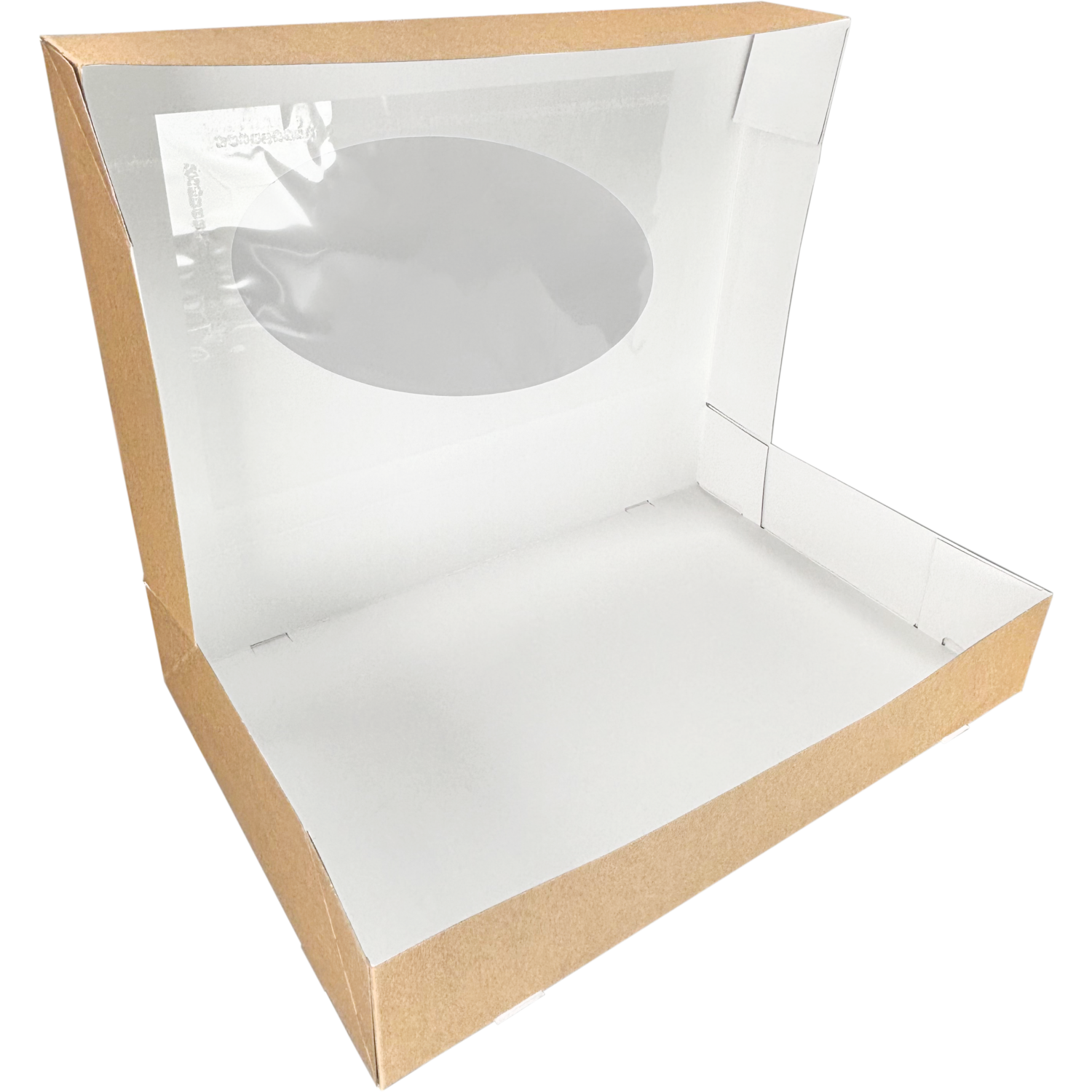  Cateringdoos, karton + PET, 460x310x80mm, met venster, bruin/wit 2
