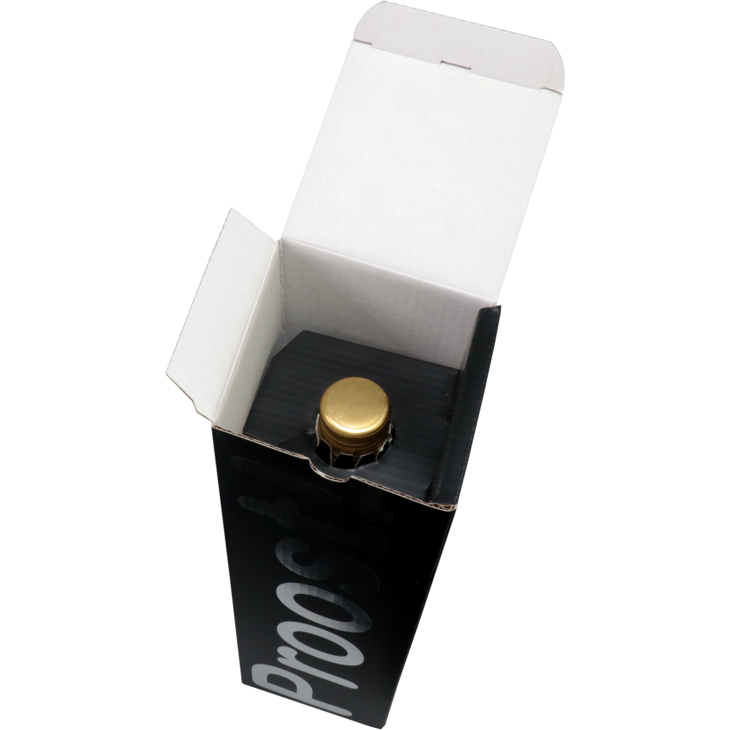  Flesdoos, Proost!, golfkarton, 1 fles, 95x95x330mm, zwart/zilver 2
