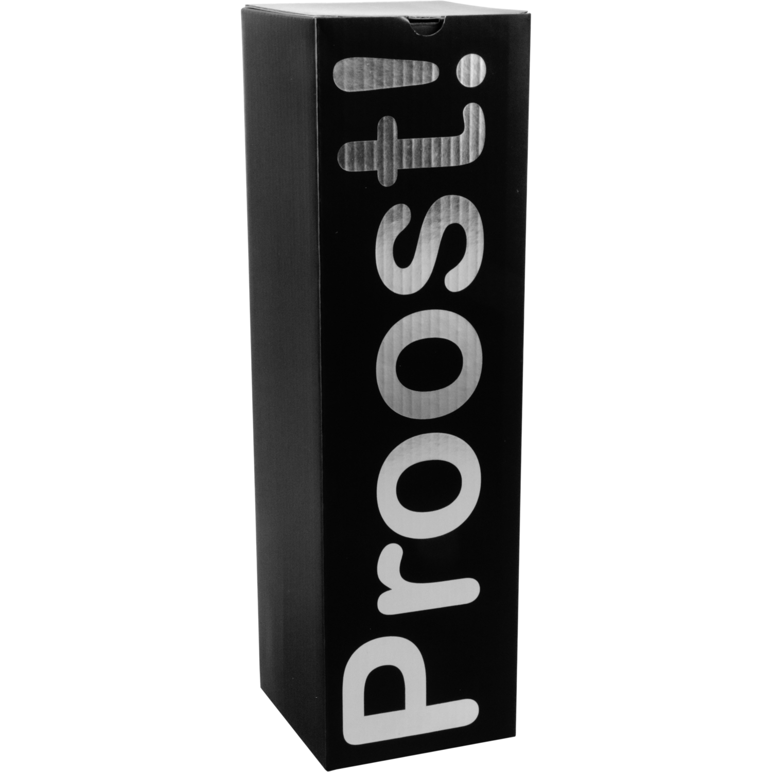  Flesdoos, Proost!, golfkarton, 1 fles, 95x95x330mm, zwart/zilver 1