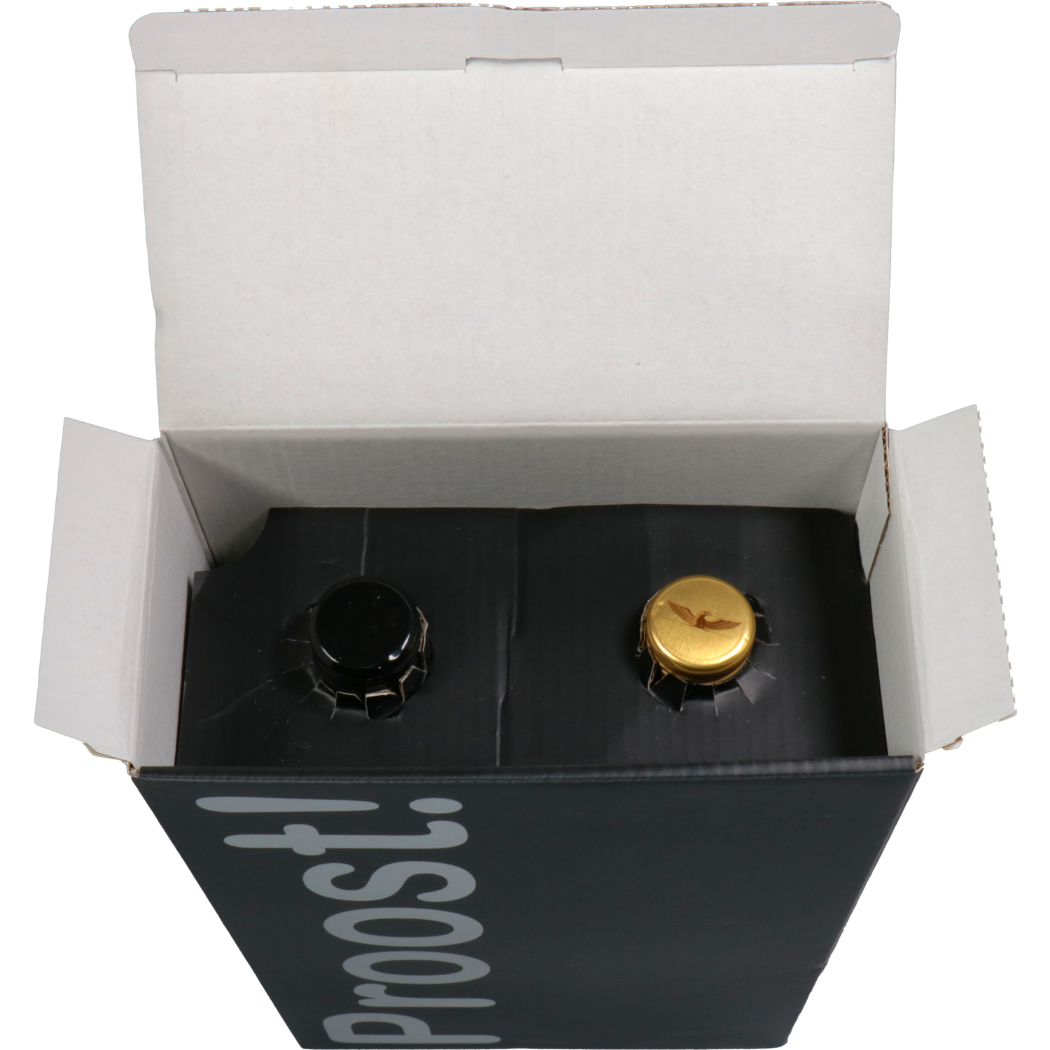 Flesdoos, Proost!, golfkarton, 2 flessen, 190x95x330mm, zwart/zilver 2