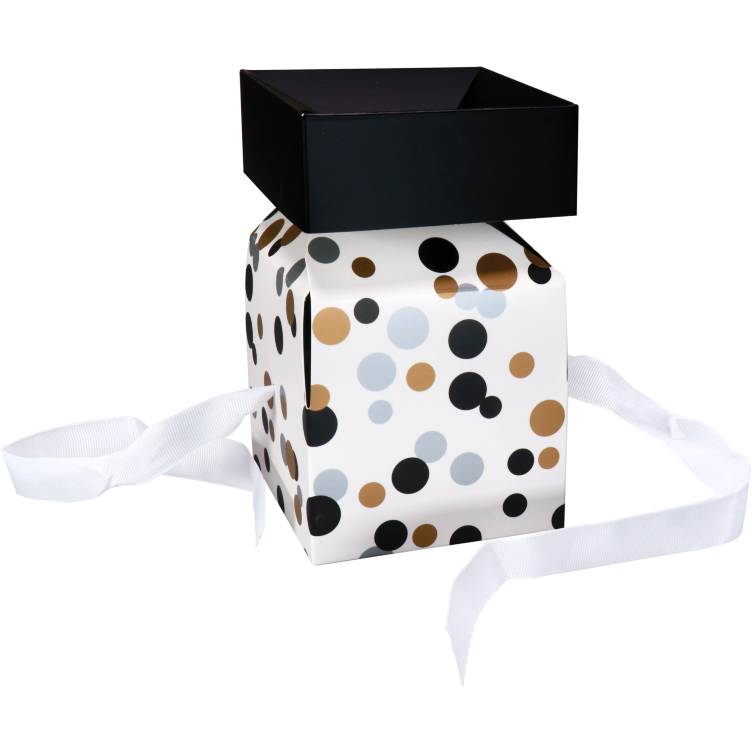  Pop-updoos, Confetti, karton, 10x10x10cm, zilver/goud/zwart 2