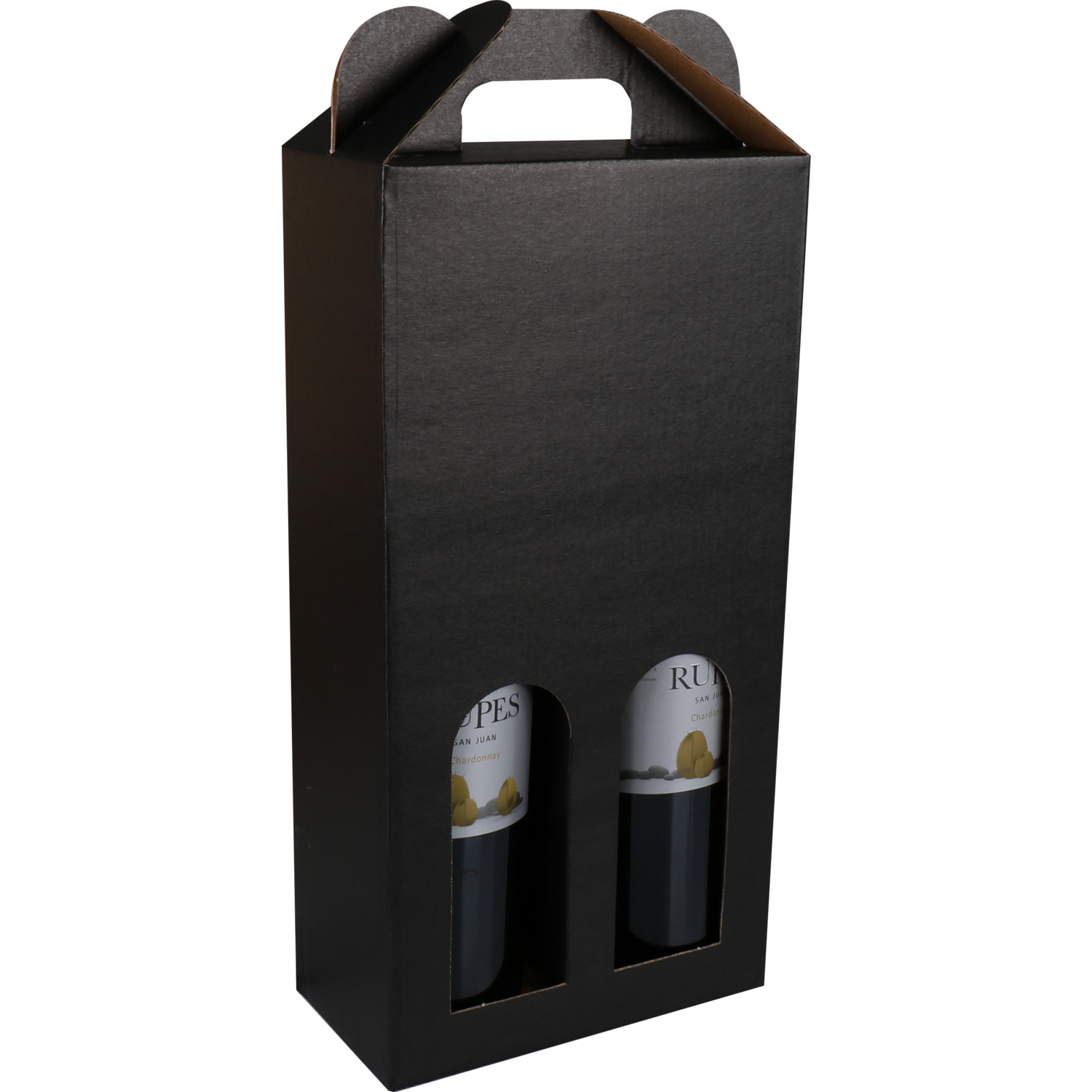 Draagkarton, Basic line, 2 flessen, golfkarton, zwart 1