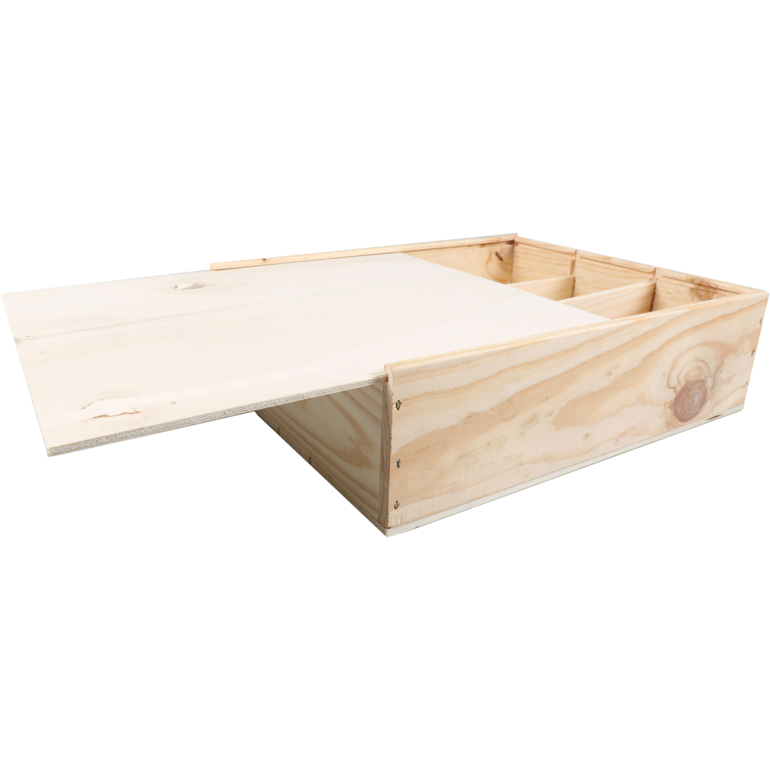 Wijnkist, 3 flessen, schuifdeksel, 340x276x85mm, hout, naturel 1