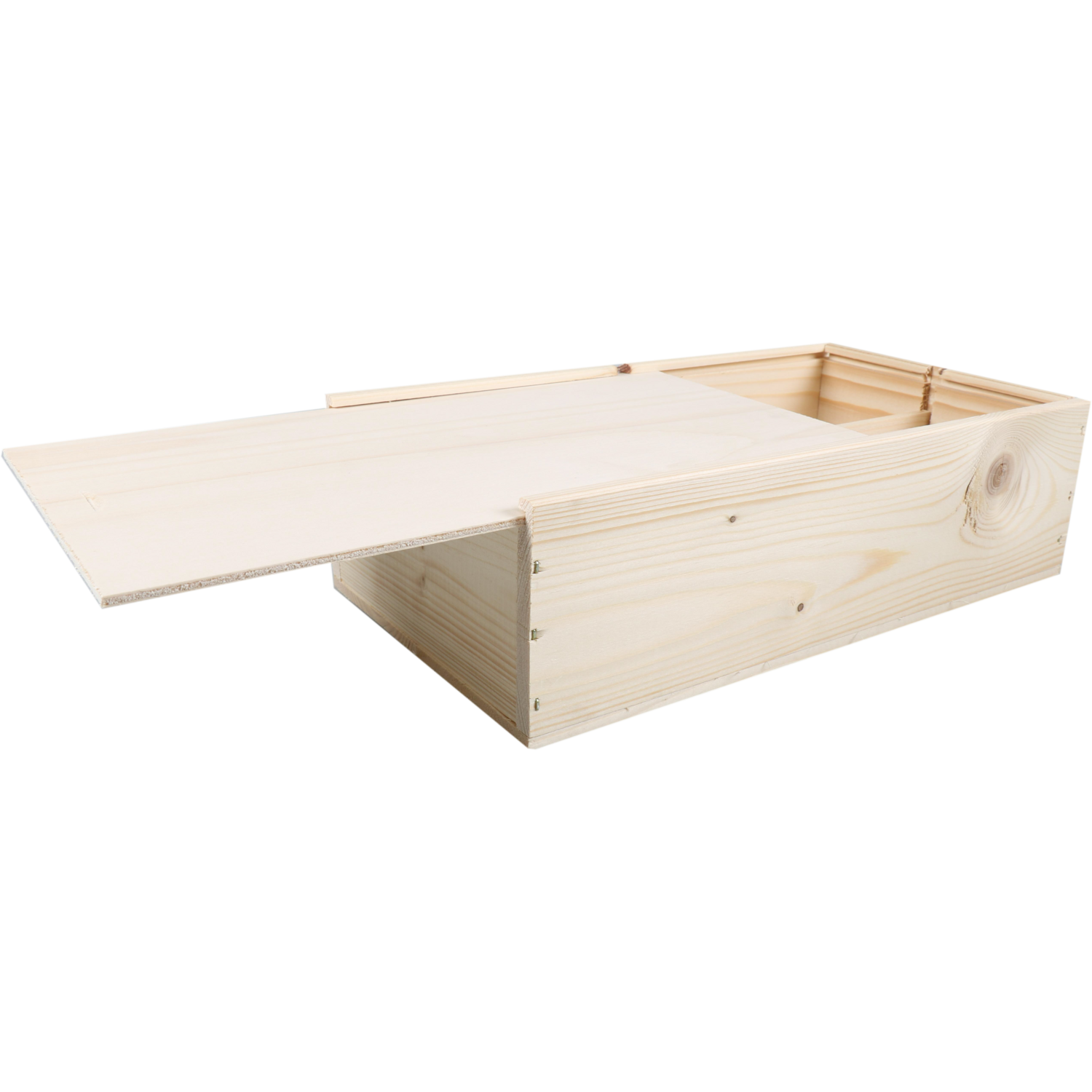 Wijnkist, 2 flessen, schuifdeksel, 340x176x85mm, hout, naturel 1