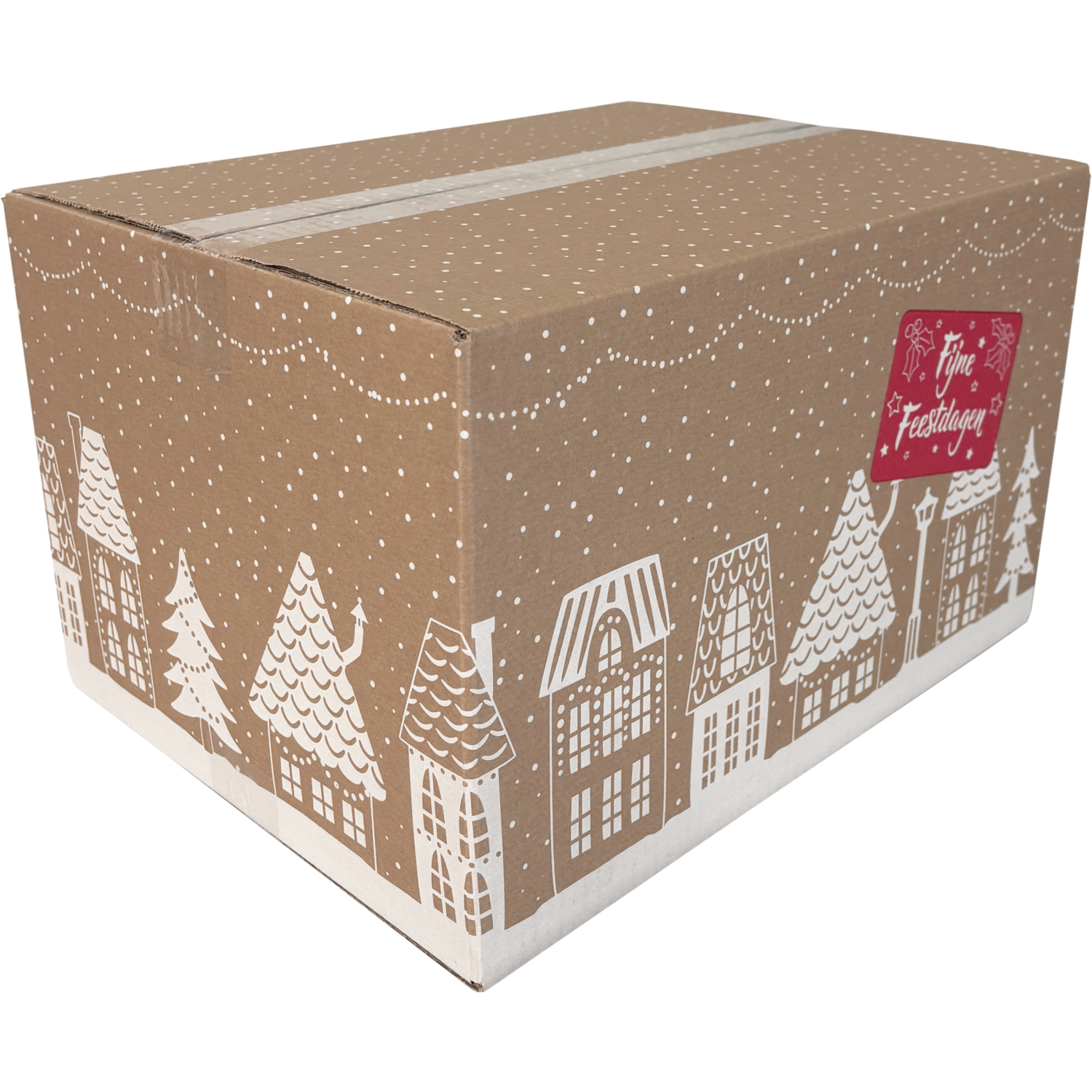  Kerstpakketdoos, Huisjes, golfkarton, 39x29x23cm, Kerstmis, c,  1