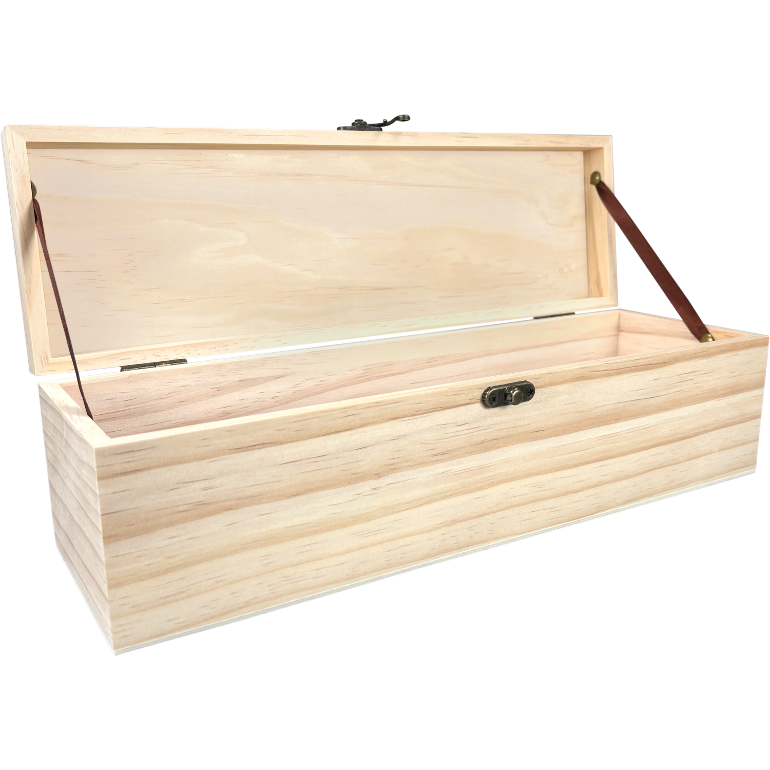 Wijnkist, 1 fles, scharnierdeksel, 340x95x95mm, hout, naturel 2