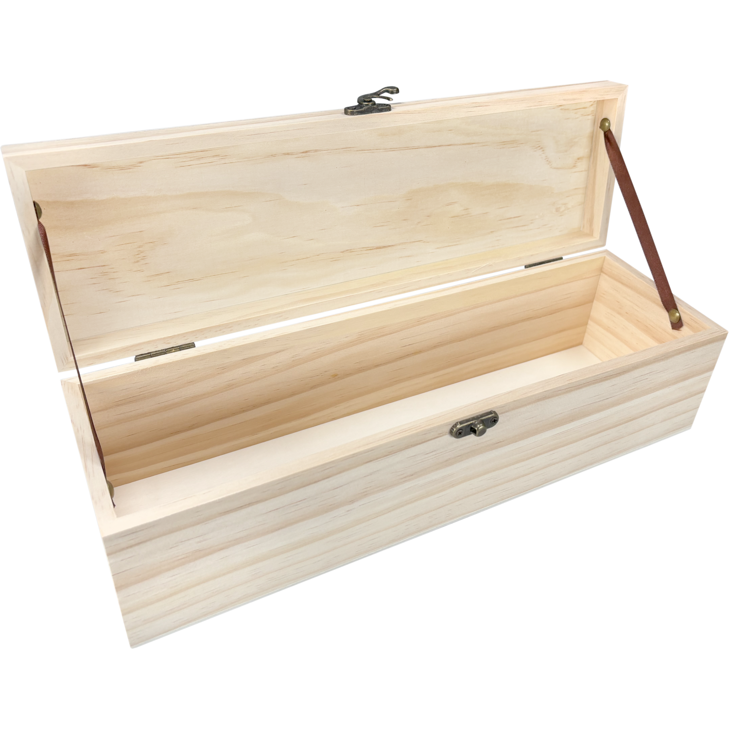 Wijnkist, 1 fles, scharnierdeksel, 340x95x95mm, hout, naturel 7