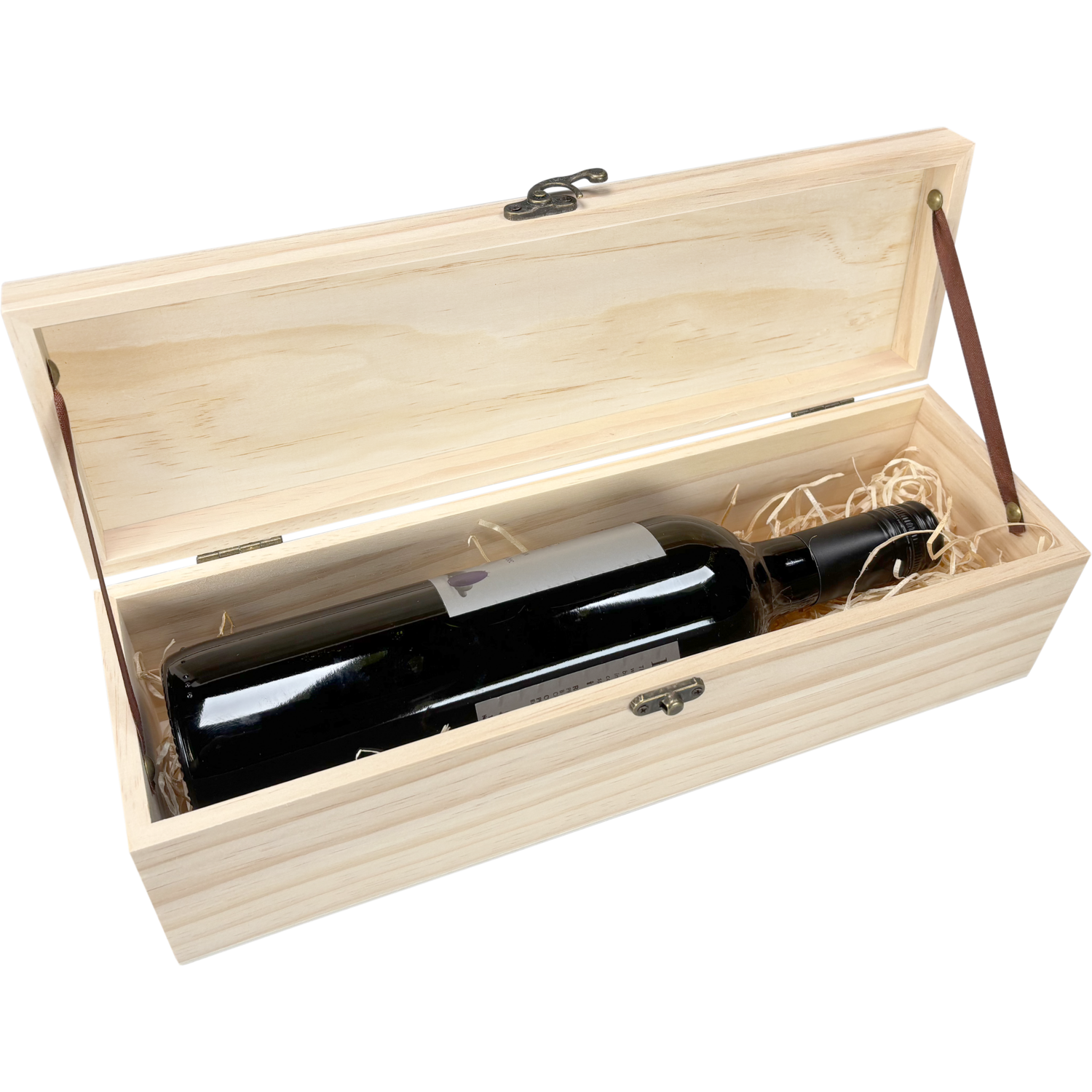Wijnkist, 1 fles, scharnierdeksel, 340x95x95mm, hout, naturel 8