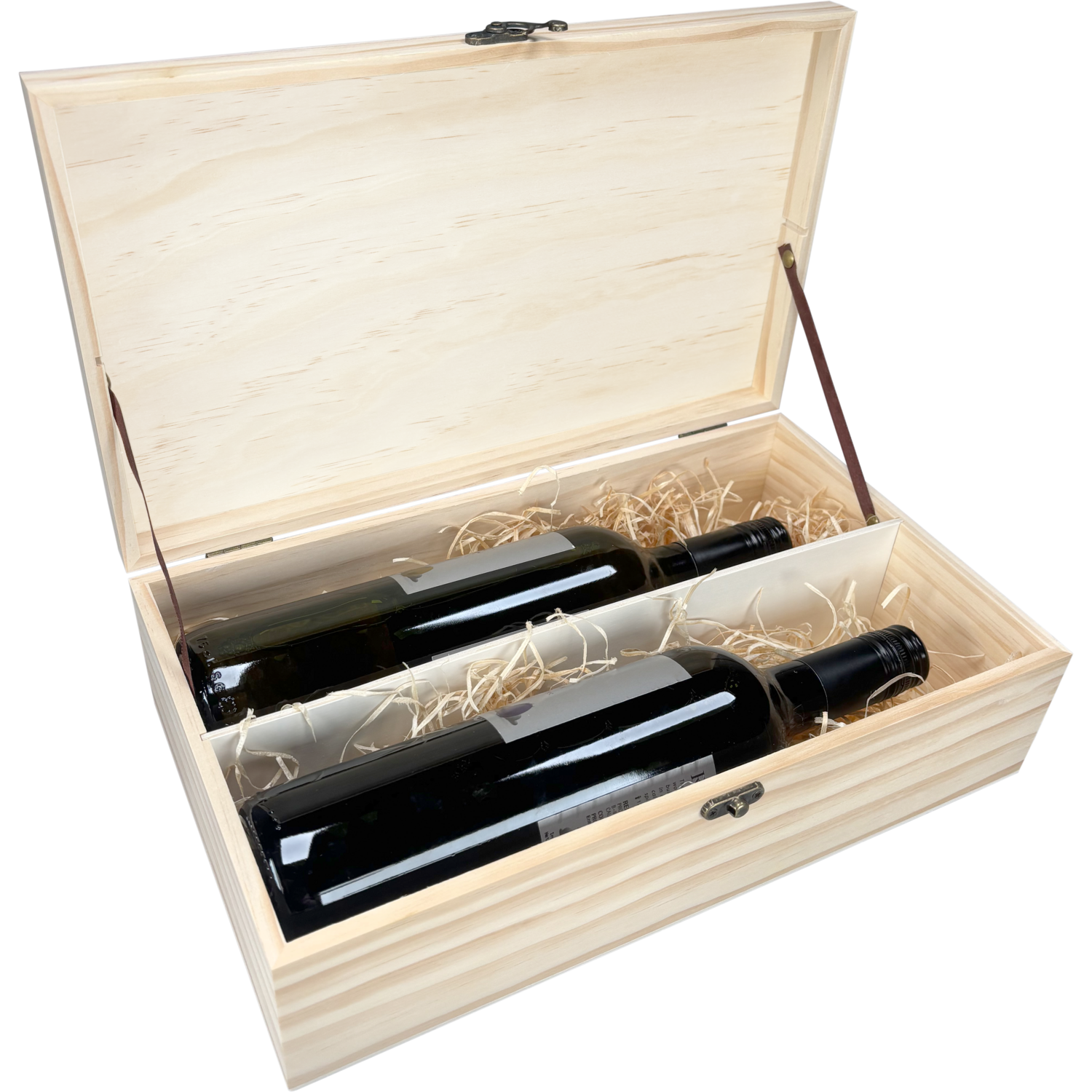 Wijnkist, 2 flessen, scharnierdeksel, 340x195x95mm, hout, naturel 8