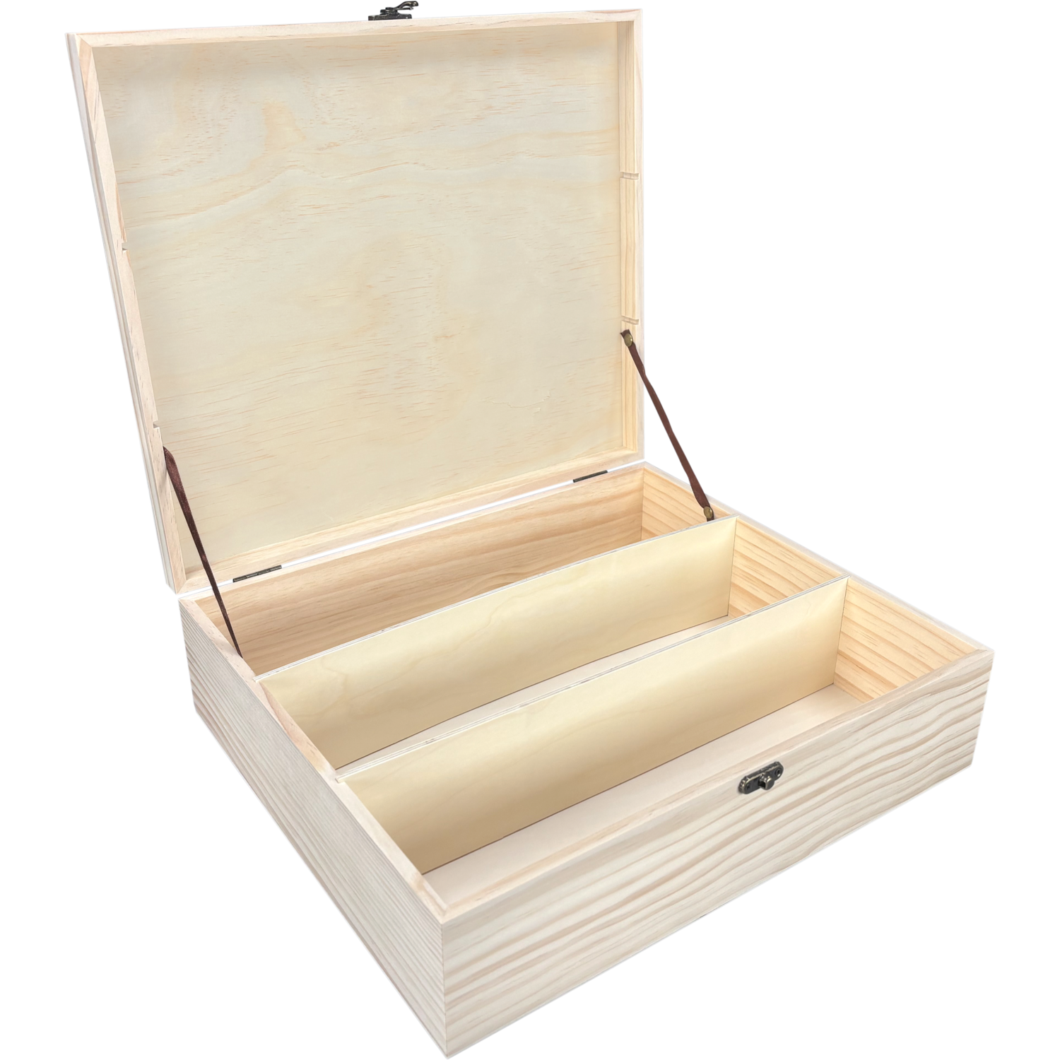 Wijnkist, 3 flessen, scharnierdeksel, 340x285x95mm, hout, naturel 7