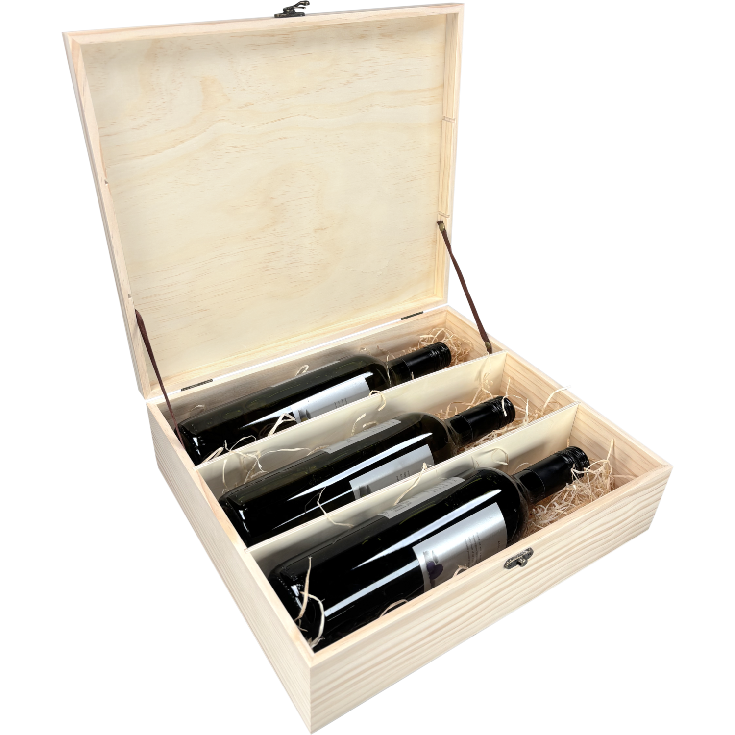 Wijnkist, 3 flessen, scharnierdeksel, 340x285x95mm, hout, naturel 8
