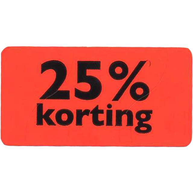 Etiket, Reclame-etiket, papier, 25% korting, permanent, 47x25mm, fluor/rood 1