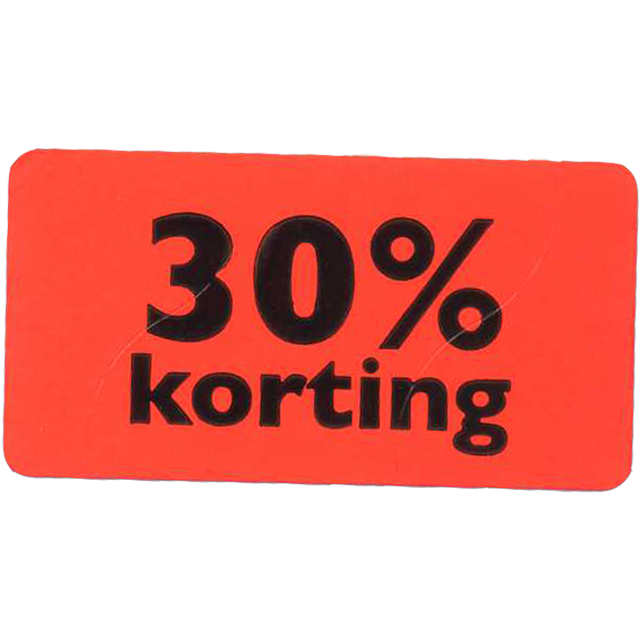 Etiket, Reclame-etiket, papier, 30% korting, permanent, 47x25mm, fluor/rood 1