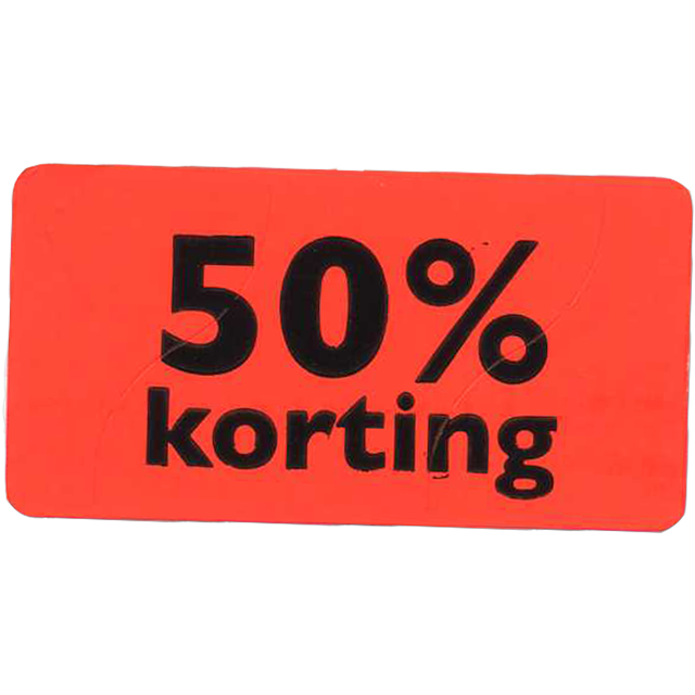 Etiket, Reclame-etiket, papier, 50% korting, permanent, 47x25mm, fluor/rood 1