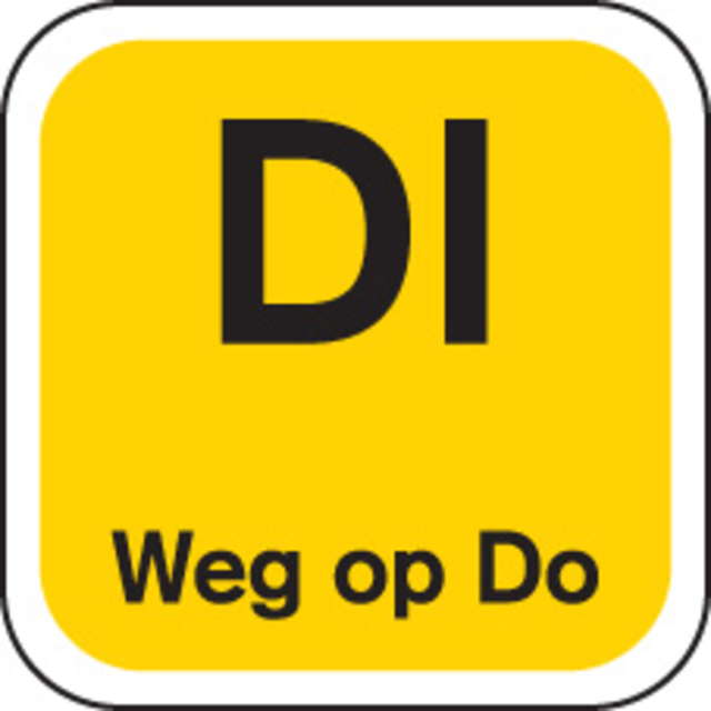 Label, DI weg op, papier, afwasbaar, 19x19mm, geel 1
