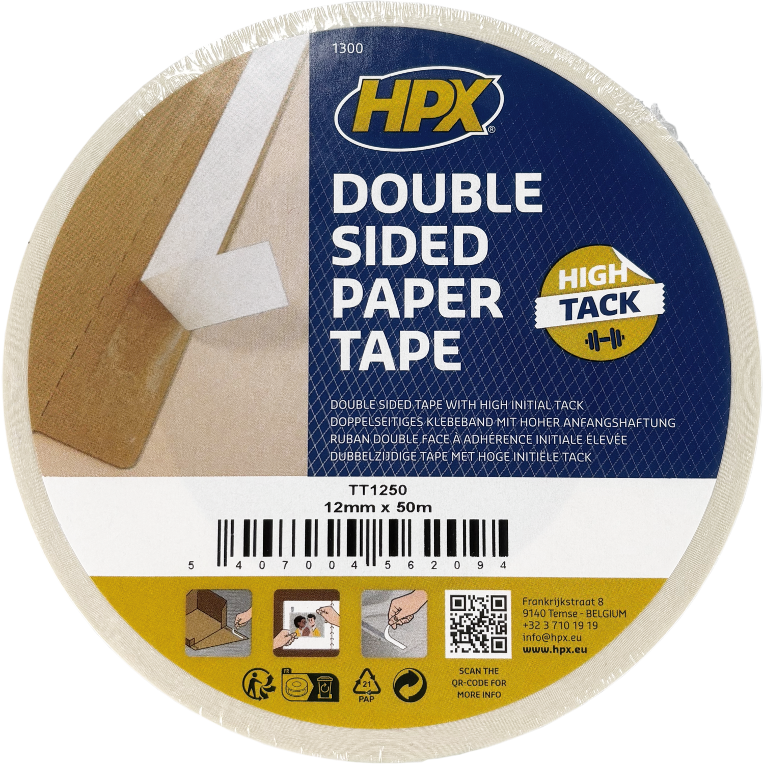 HPX, Papiertape, solvent, PP, 12mm, 50m, wit 4