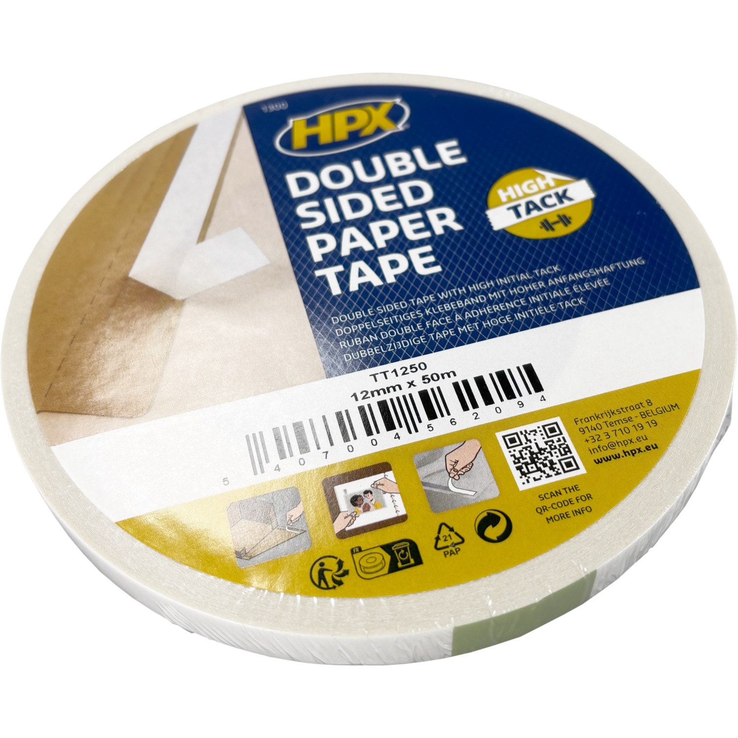 HPX, Papiertape, solvent, PP, 12mm, 50m, wit 1