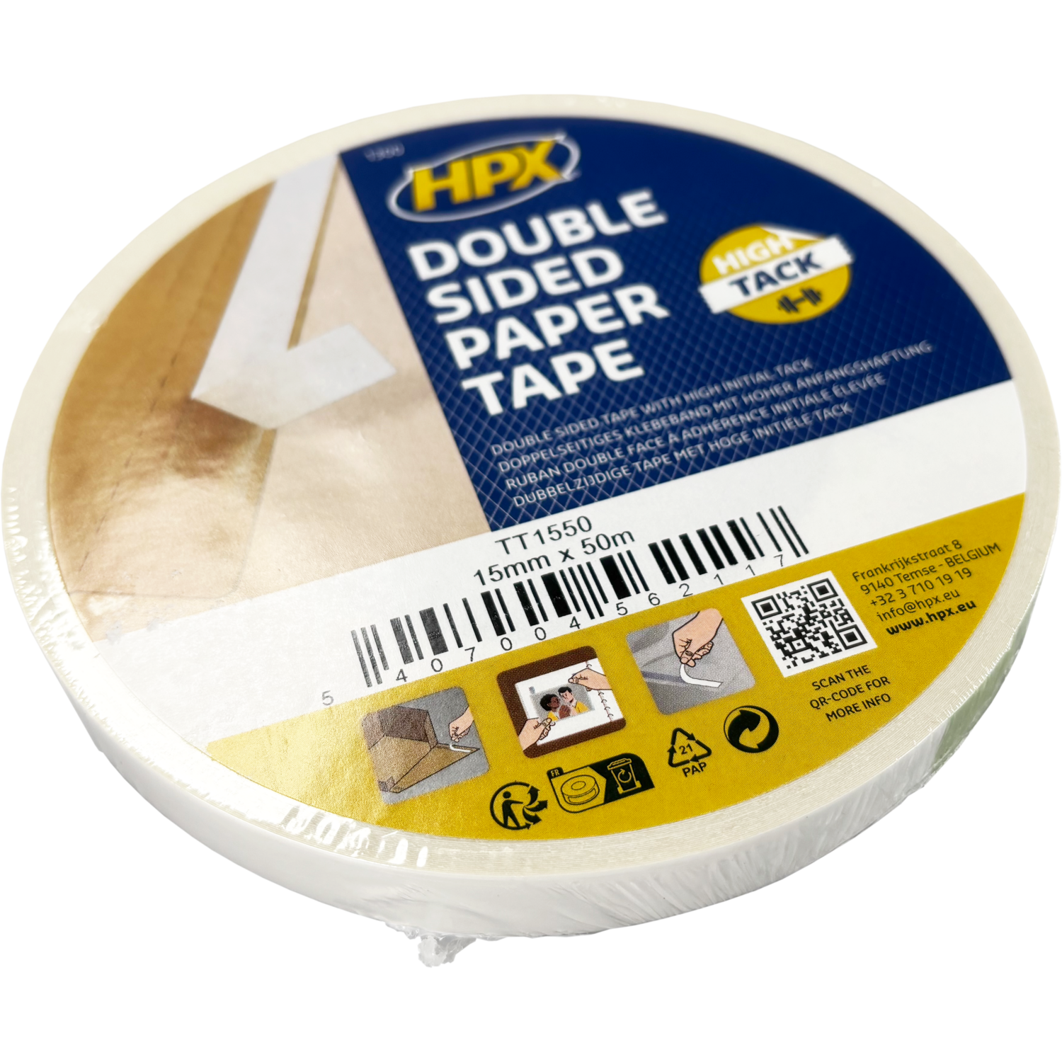 HPX, Papiertape, PP, 15mm, 50m, wit 1