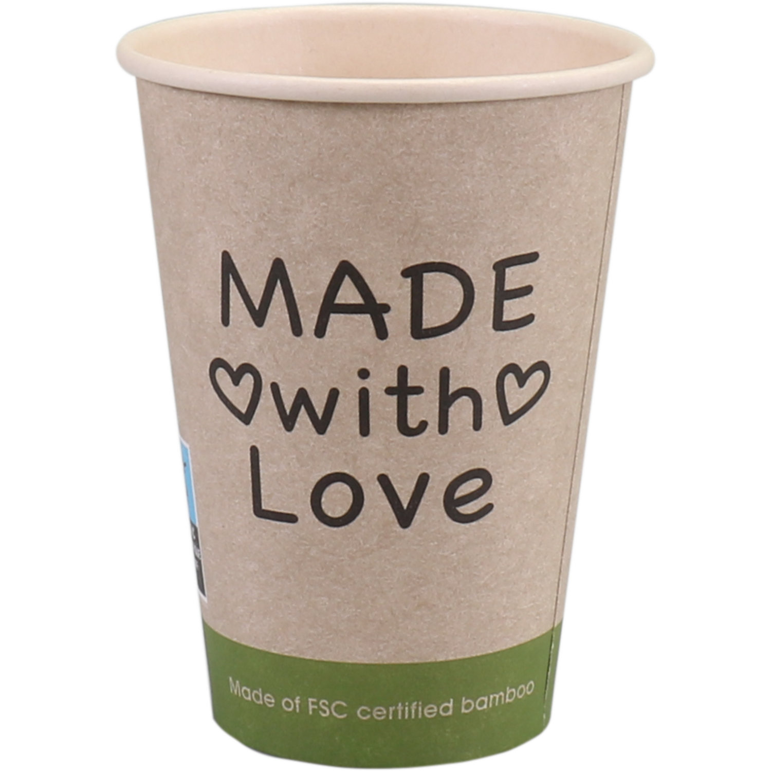  Beker, Made with Love, Bamboepapier + PE, 180ml, 7.5oz, Ø70.3mm,  1
