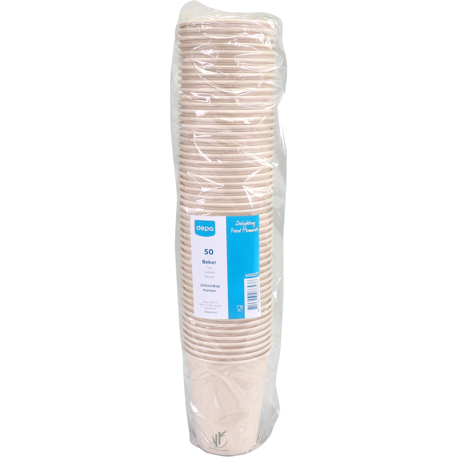 Depa, Beker, Bamboepapier + PE, 250ml, 8oz, Ø80mm, lichtbruin 2