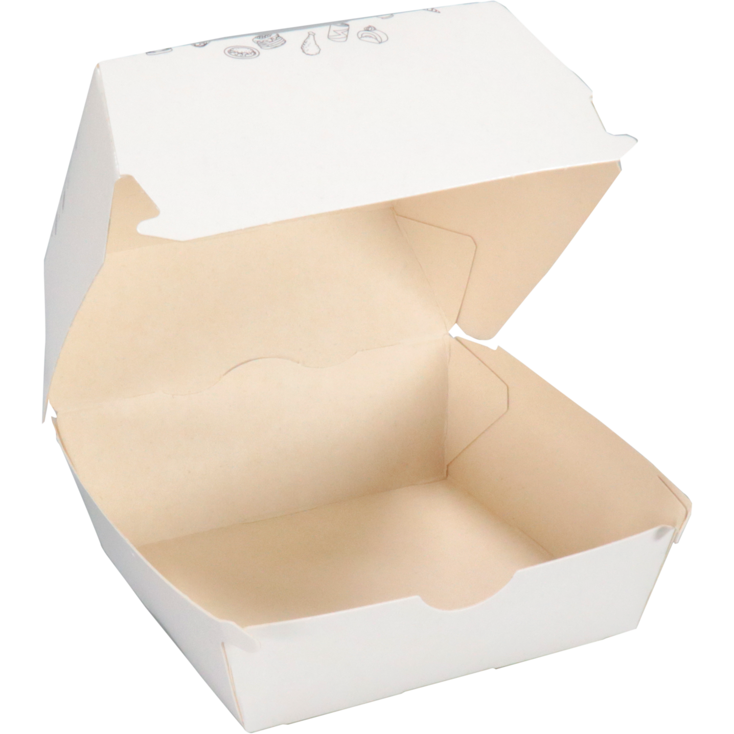Bak, Karton + kleicoating, TASTY, hamburgerbak, 90x90x70mm, wit 2