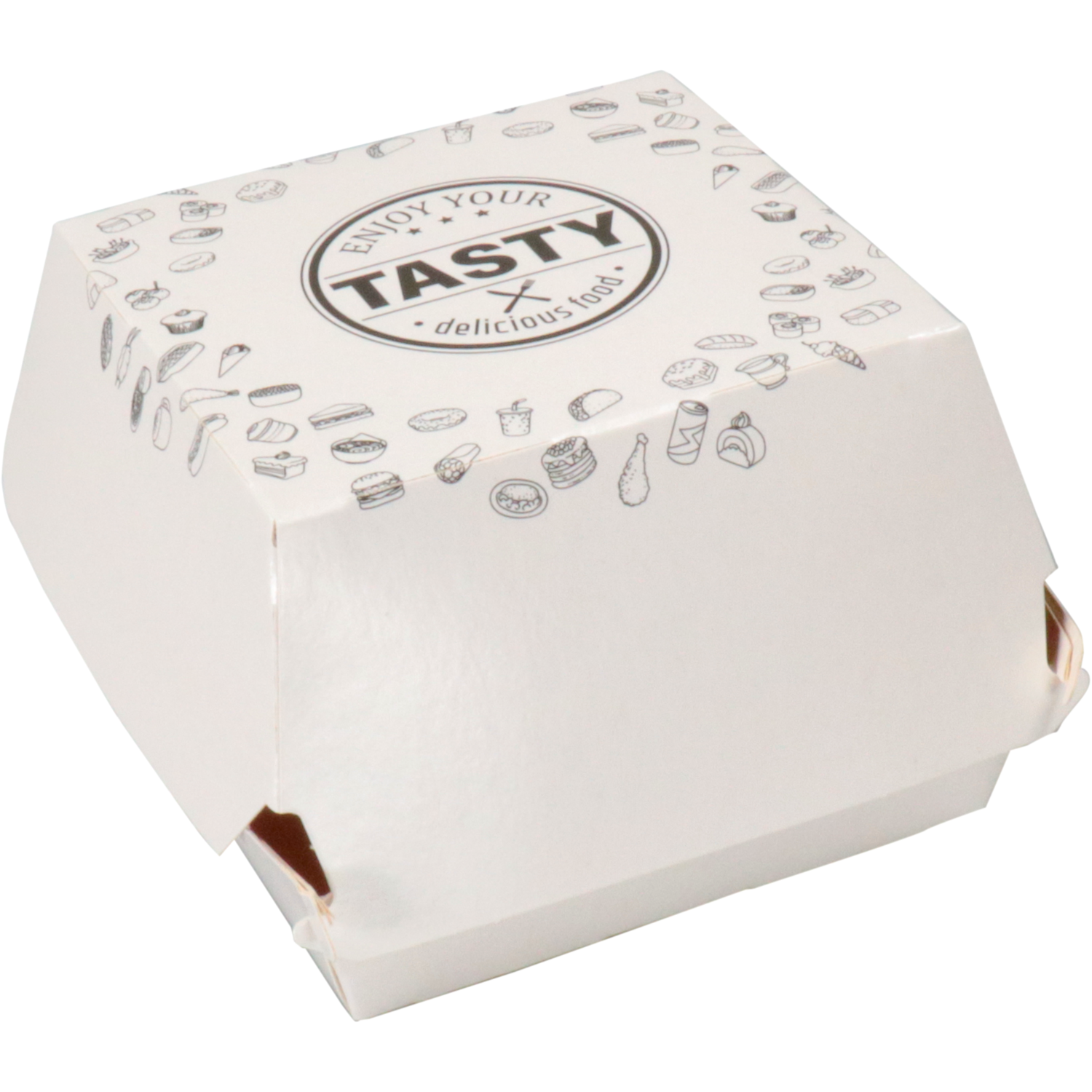 Bak, Karton + kleicoating, TASTY, hamburgerbak, 90x90x70mm, wit 4