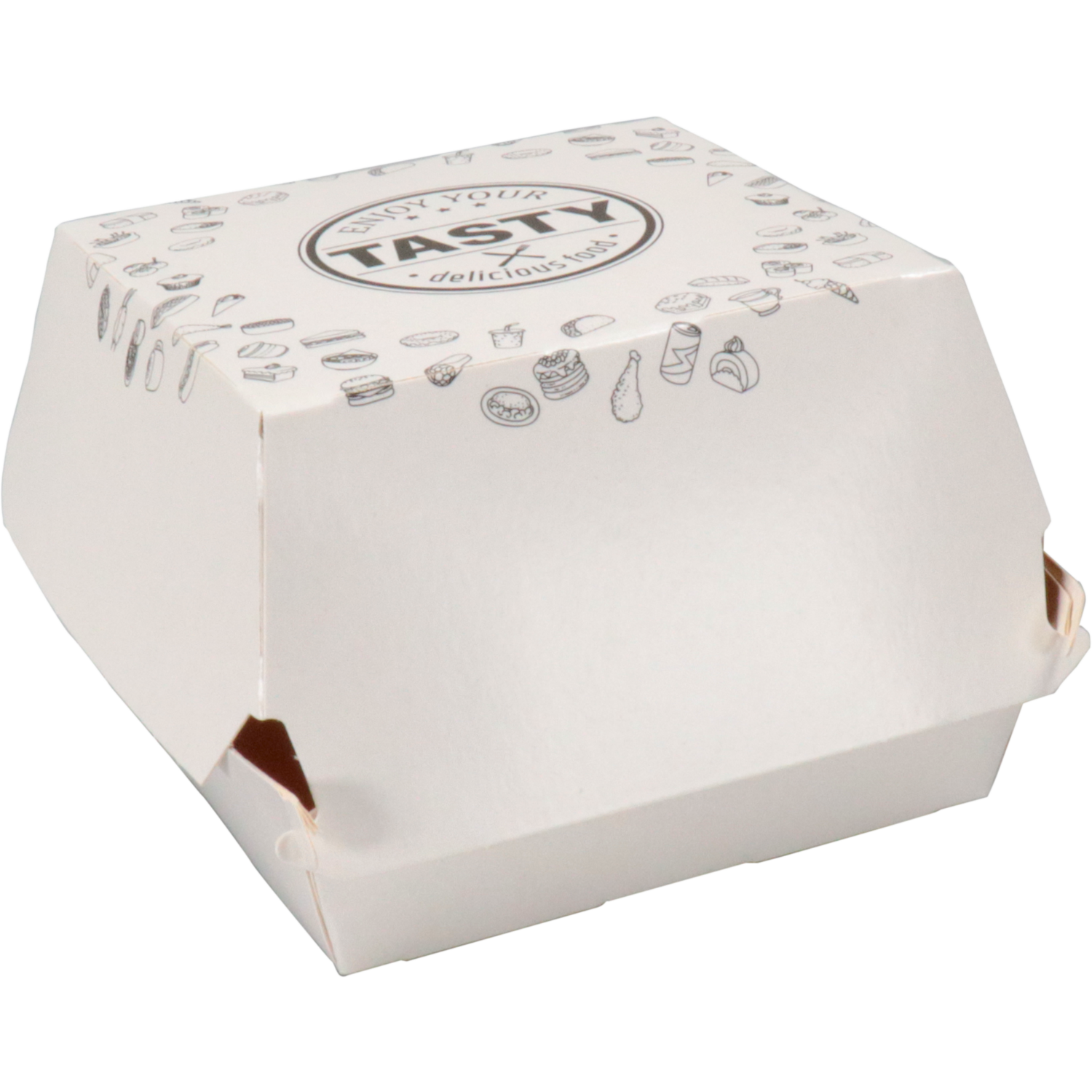 Bak, Karton + kleicoating, TASTY, hamburgerbak, 90x90x70mm, wit 1