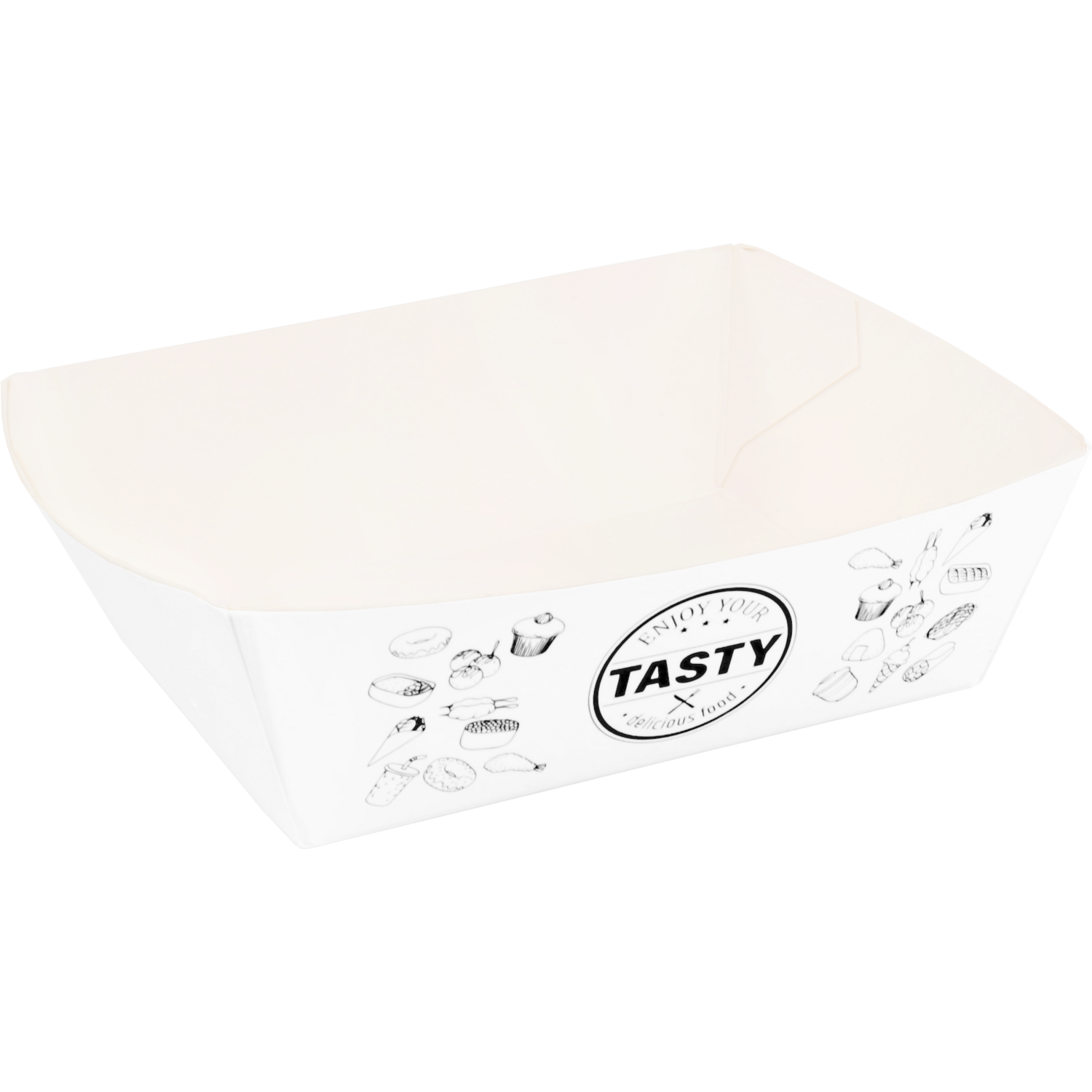 Bak, Karton + kleicoating, A7, TASTY, snackbak, 90x70x35mm, wit 1