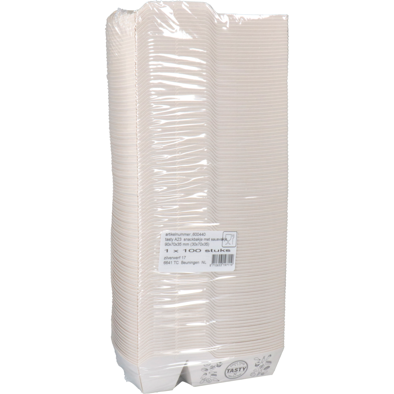 Bak, Karton + kleicoating, A23, TASTY, snackbak, 120x70x35mm, wit 3