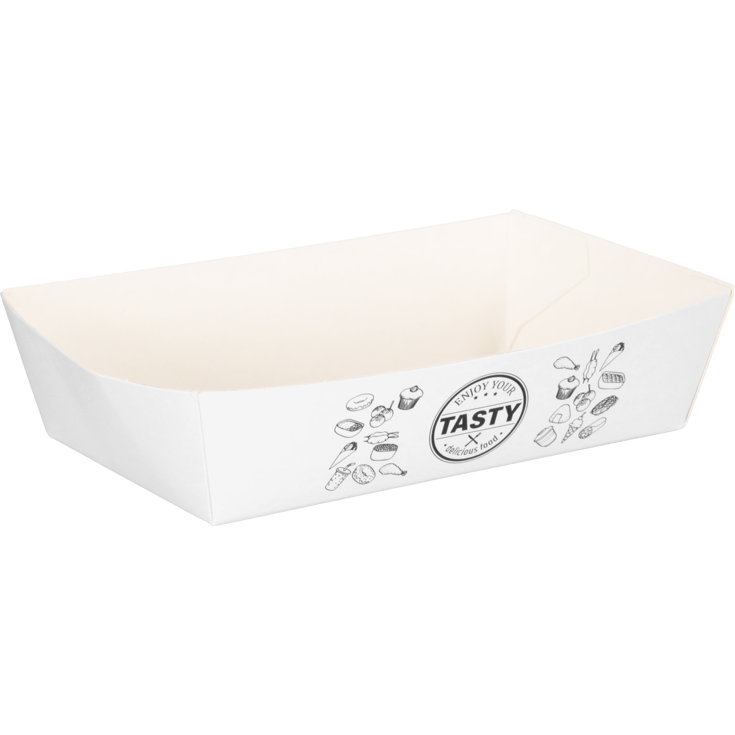 Bak, Karton + kleicoating, A13, TASTY, snackbak, 130x77x35mm, wit 1