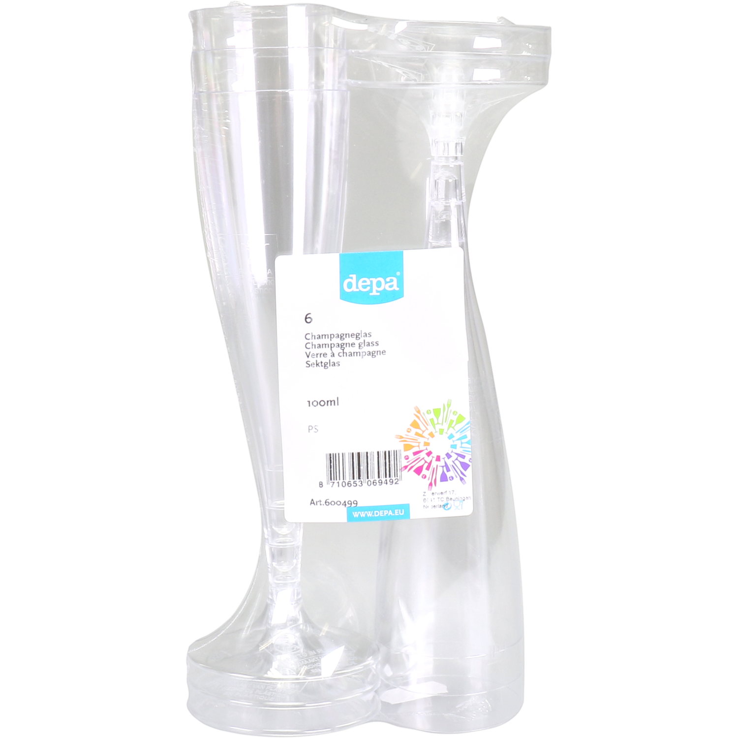 Goldplast Glas, champagneglas, met losse voet, pS, 100ml, 168mm, transparant 2