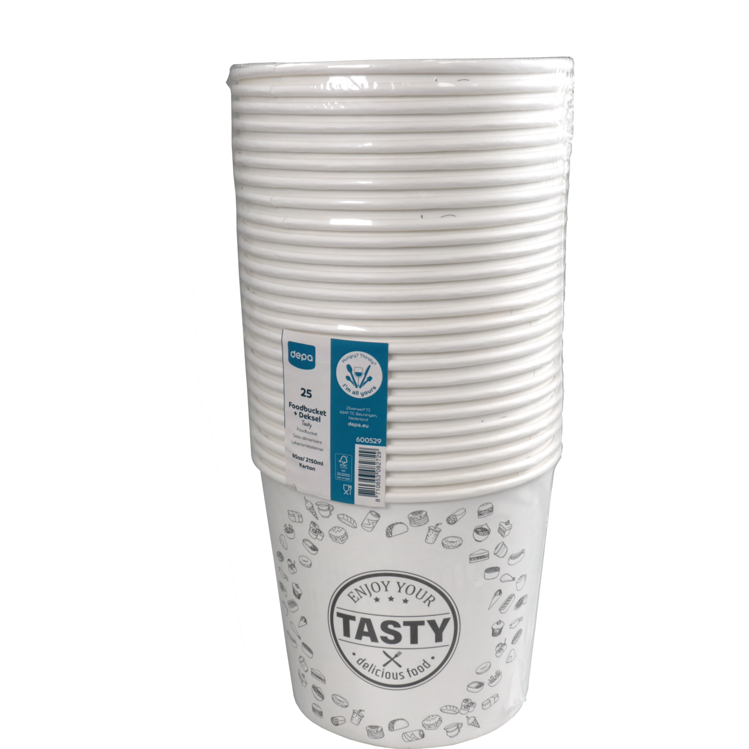 Bak, Karton + PE, 2150ml, TASTY, incl. deksel, foodbucket, 160mm, wit 4
