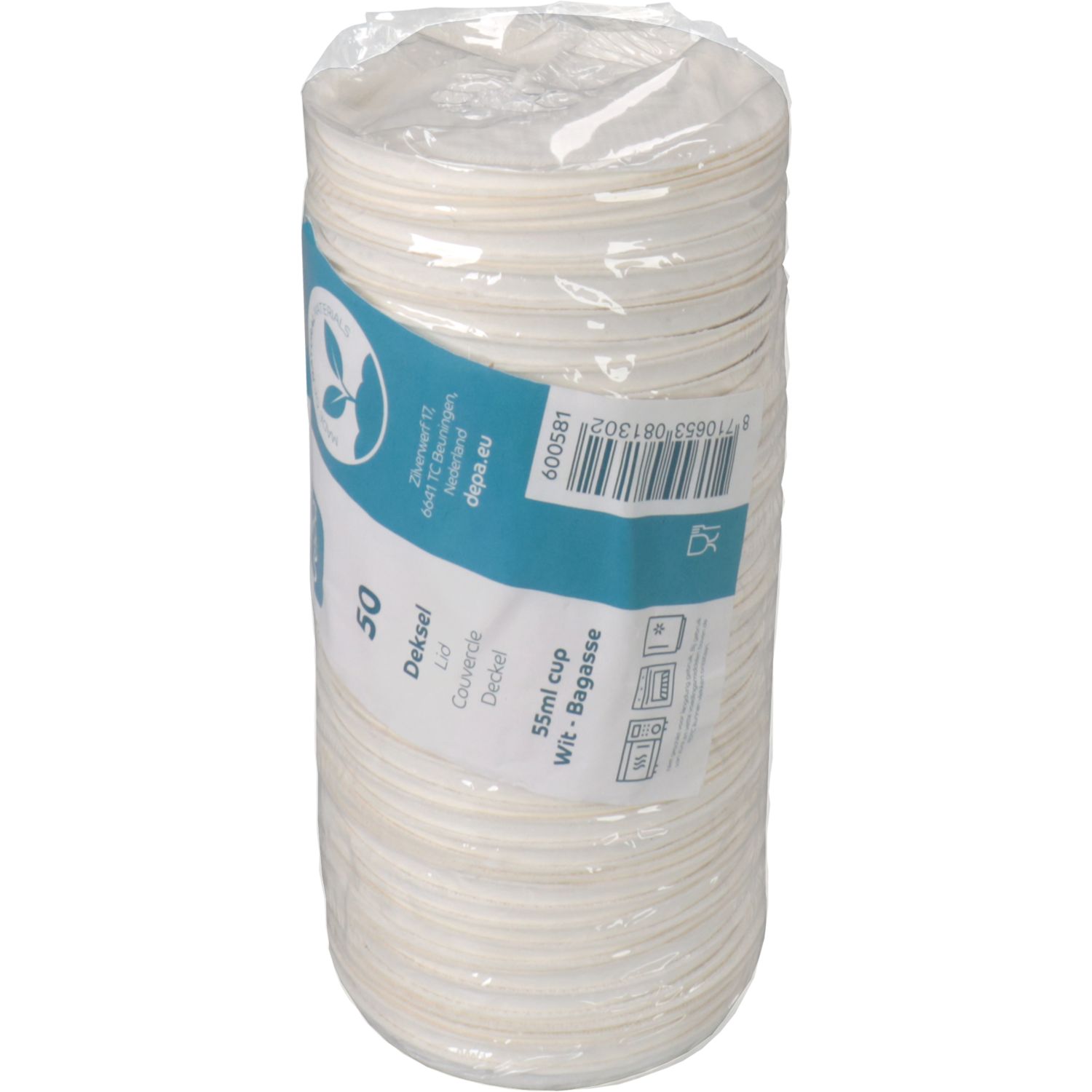 Depa Deksel, Bagasse (suikerrietpulp), rond, wit 5