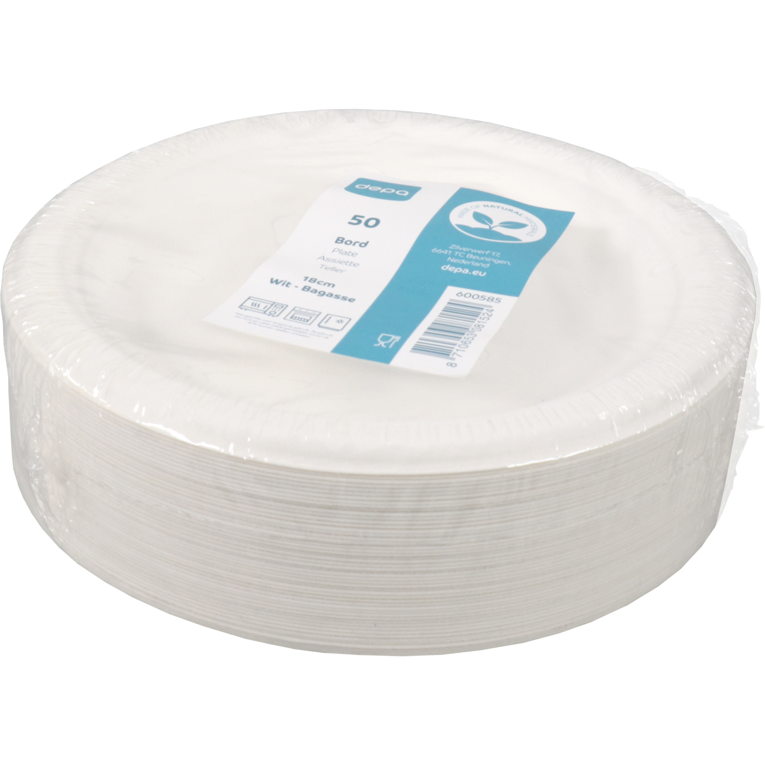 Depa Bord, rond, 1-vaks, bagasse (suikerrietpulp), Ø18cm, wit 3