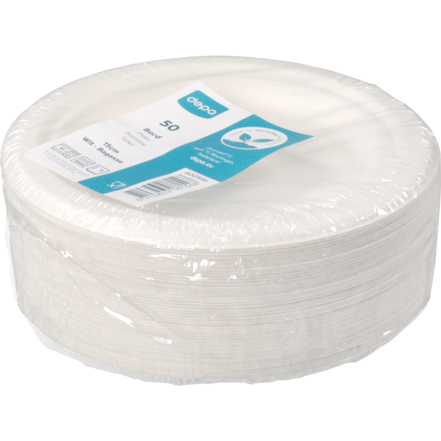 Depa Bord, rond, 1-vaks, bagasse (suikerrietpulp), Ø15cm, wit 3
