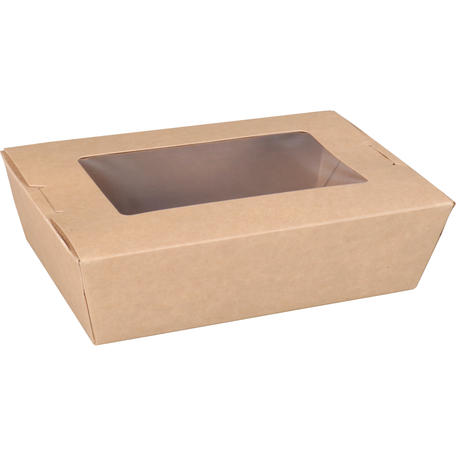 Depa Bak, Karton + PE + PET-coating, met venster, maaltijdbox, 150x100x45mm, bruin 1