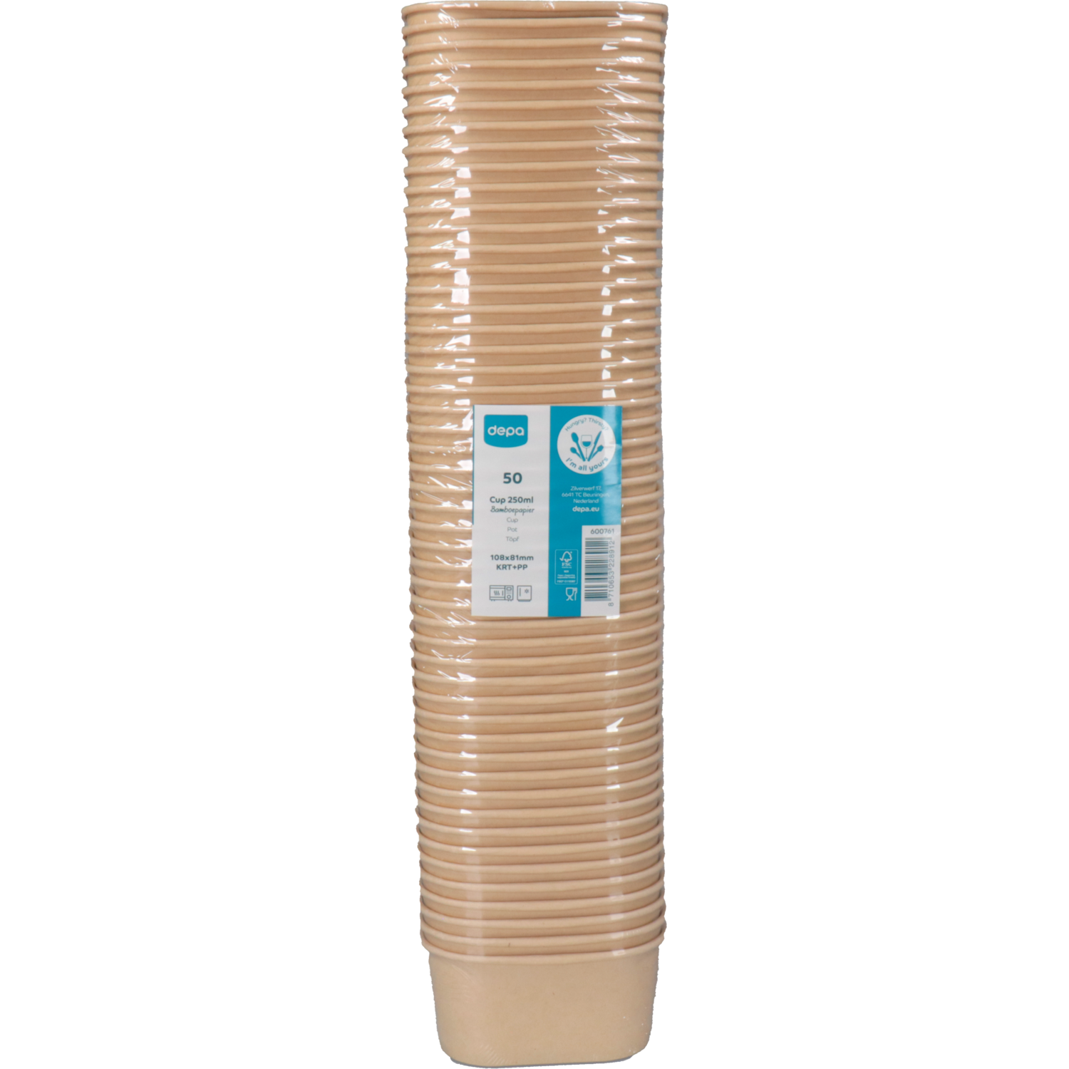 Cup, 250ml, 108x80mm, 50mm, bamboepapier + PP,  4