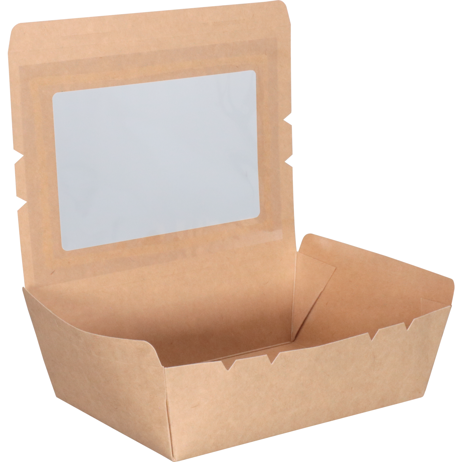 Depa Bak, Karton + PE + PET-coating, met venster, maaltijdbox, 195x140x50mm, bruin 2
