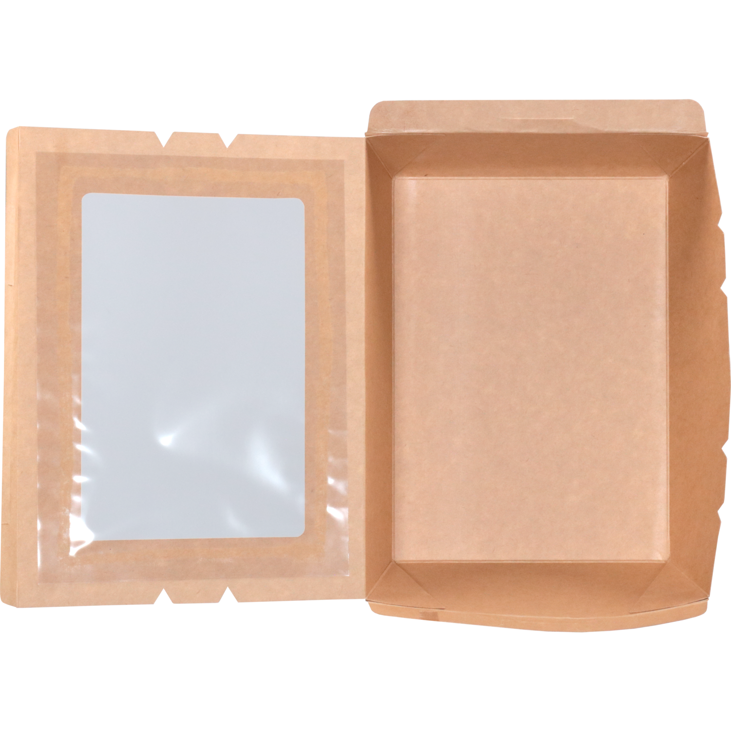 Depa Bak, Karton + PE + PET-coating, met venster, maaltijdbox, 195x140x50mm, bruin 3