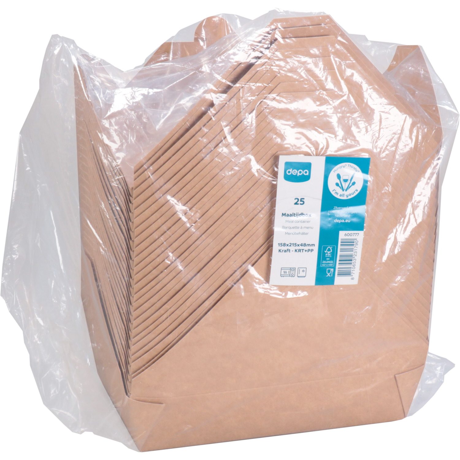 Depa Bak, Karton + PP, maaltijdbox, 215x158x48mm, bruin 6