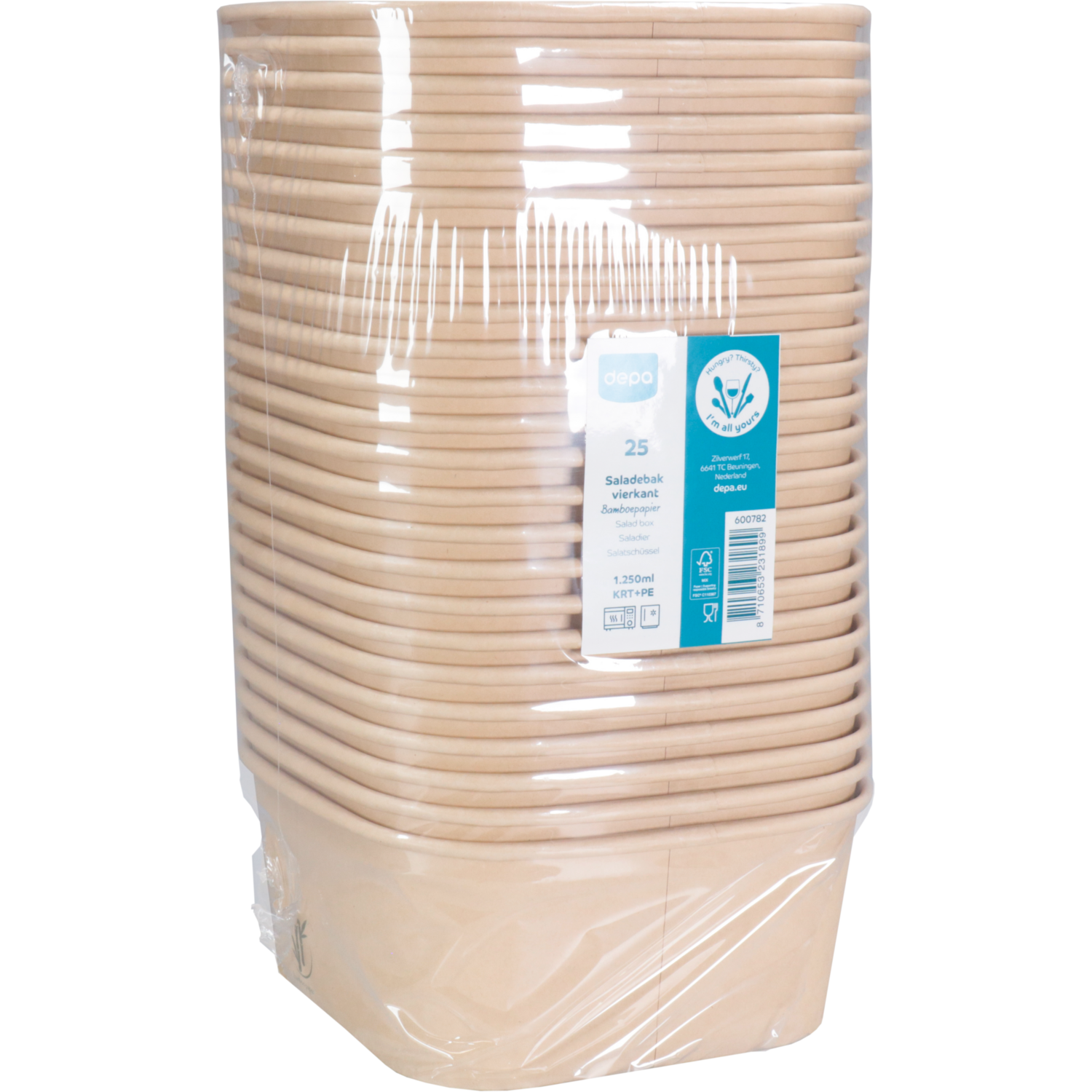 Bak, Bamboepapier + PE, 1250ml, saladebak, naturel 4