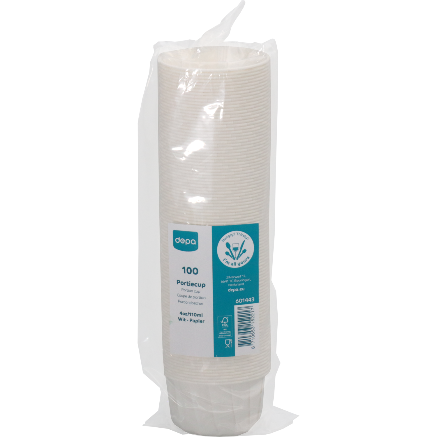 Cup, portiecup, 110ml, 4oz, 41mm, papier, wit 3