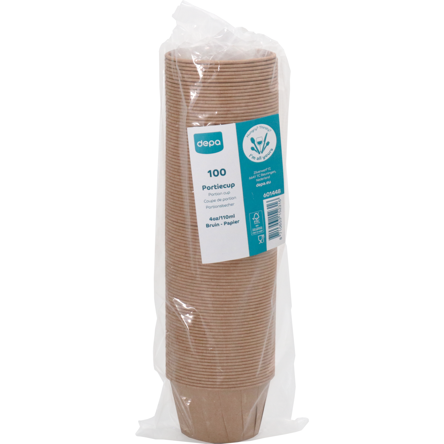 Cup, portiecup, 110ml, 4oz, 41mm, papier, bruin 3