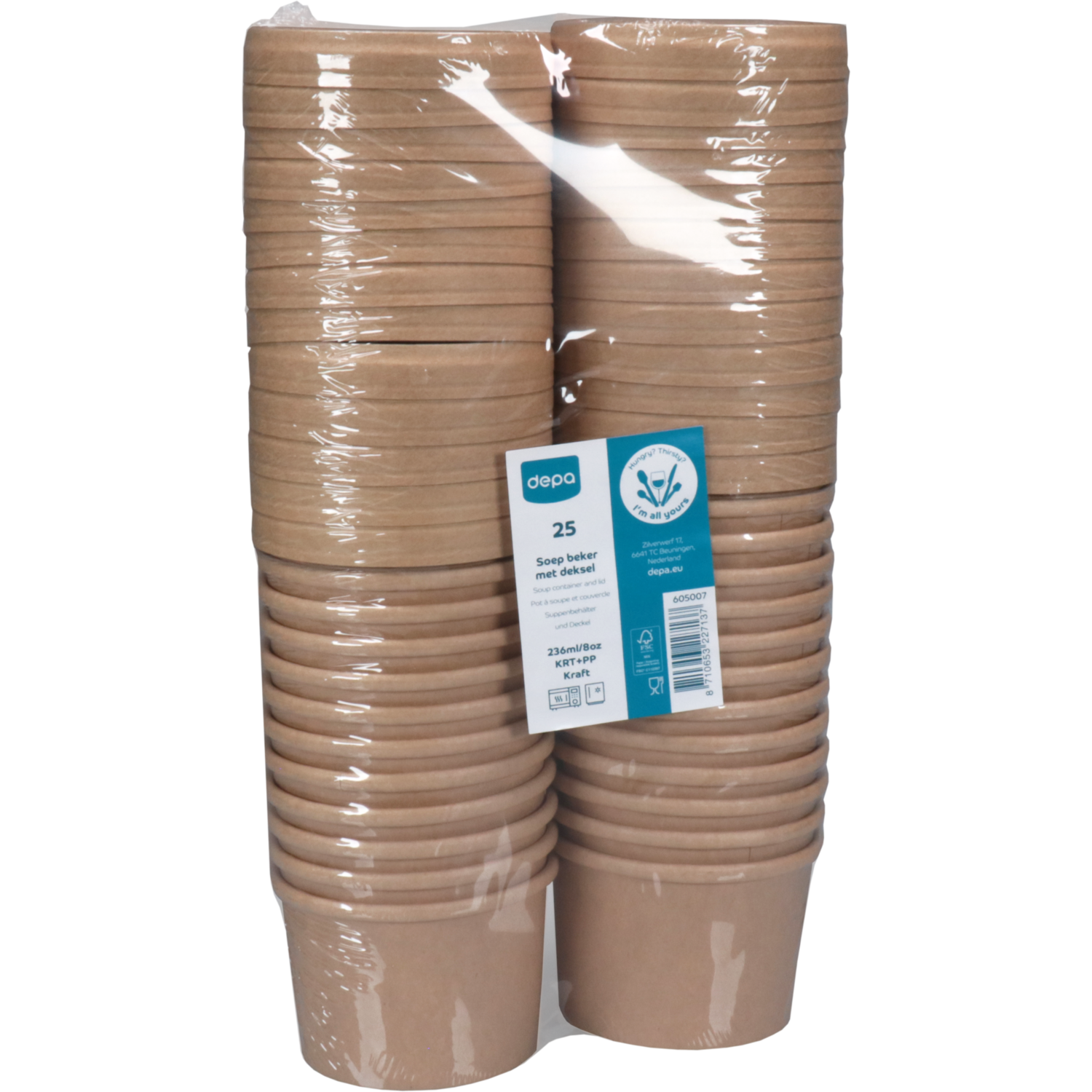 Depa, Soepbeker, incl. deksel, Karton + PP, 236ml, 8oz, Ø90mm, bruin 5