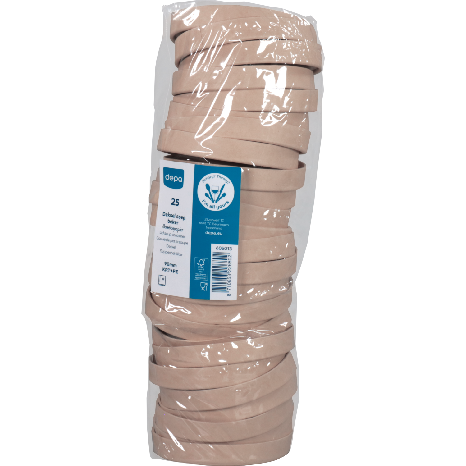 Depa Deksel, soepbeker, Bamboepapier + PE, Ø90mm, naturel 4