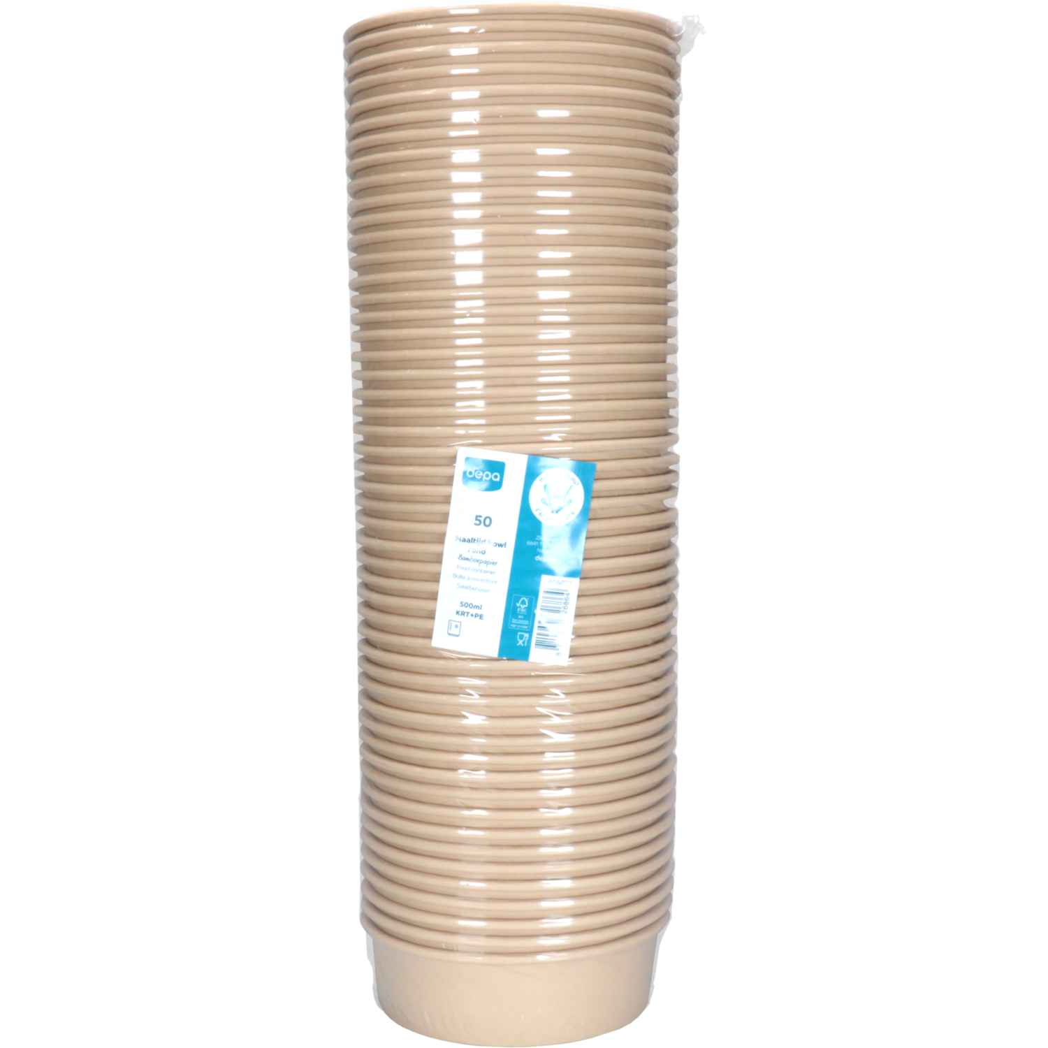 Maaltijdbowl, 500ml, 150mm, 45mm, karton + PE, naturel 4