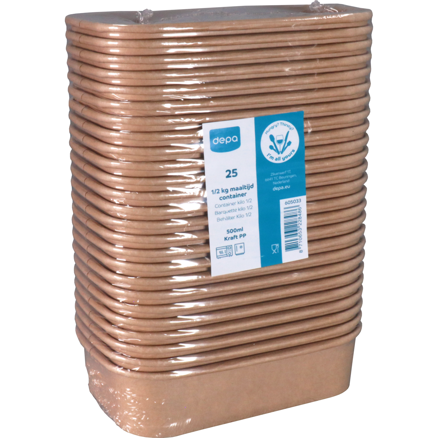 Depa Bak, Karton + PP, 500ml, maaltijdcontainer, 169x117x41mm, bruin 4