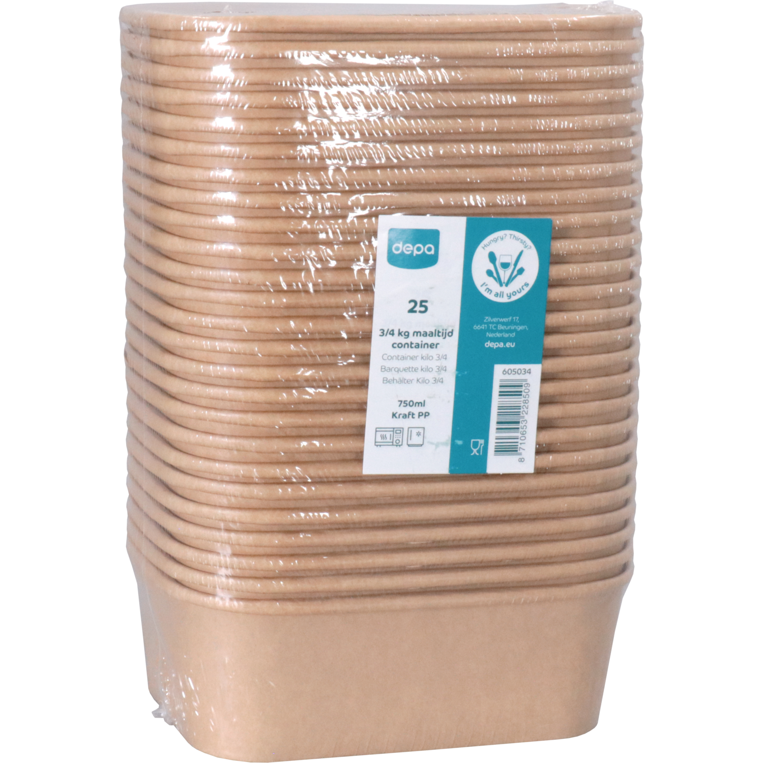 Depa Bak, Karton + PP, 750ml, maaltijdcontainer, 169x117x56mm, bruin 5