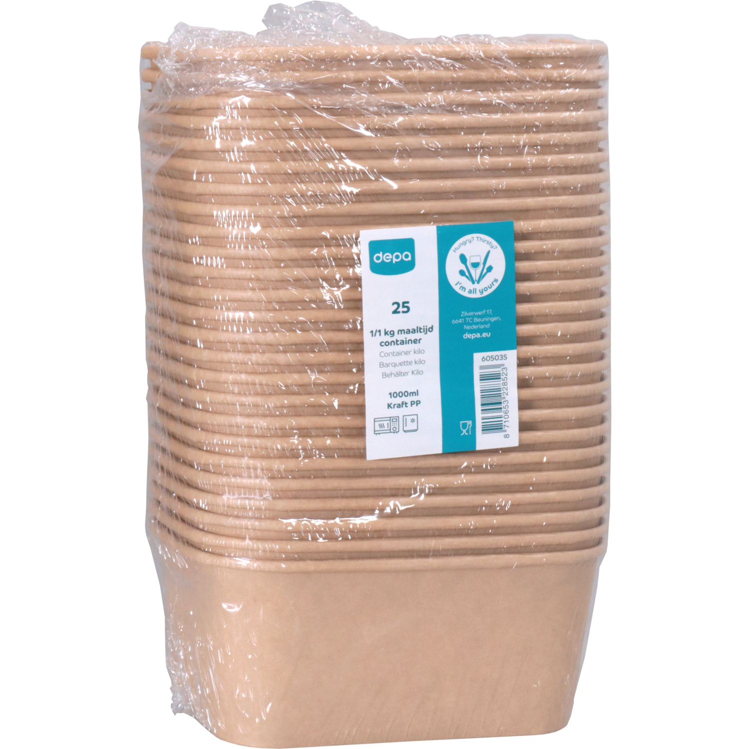 Depa Bak, Karton + PP, 1000ml, maaltijdcontainer, 169x117x76mm, bruin 5