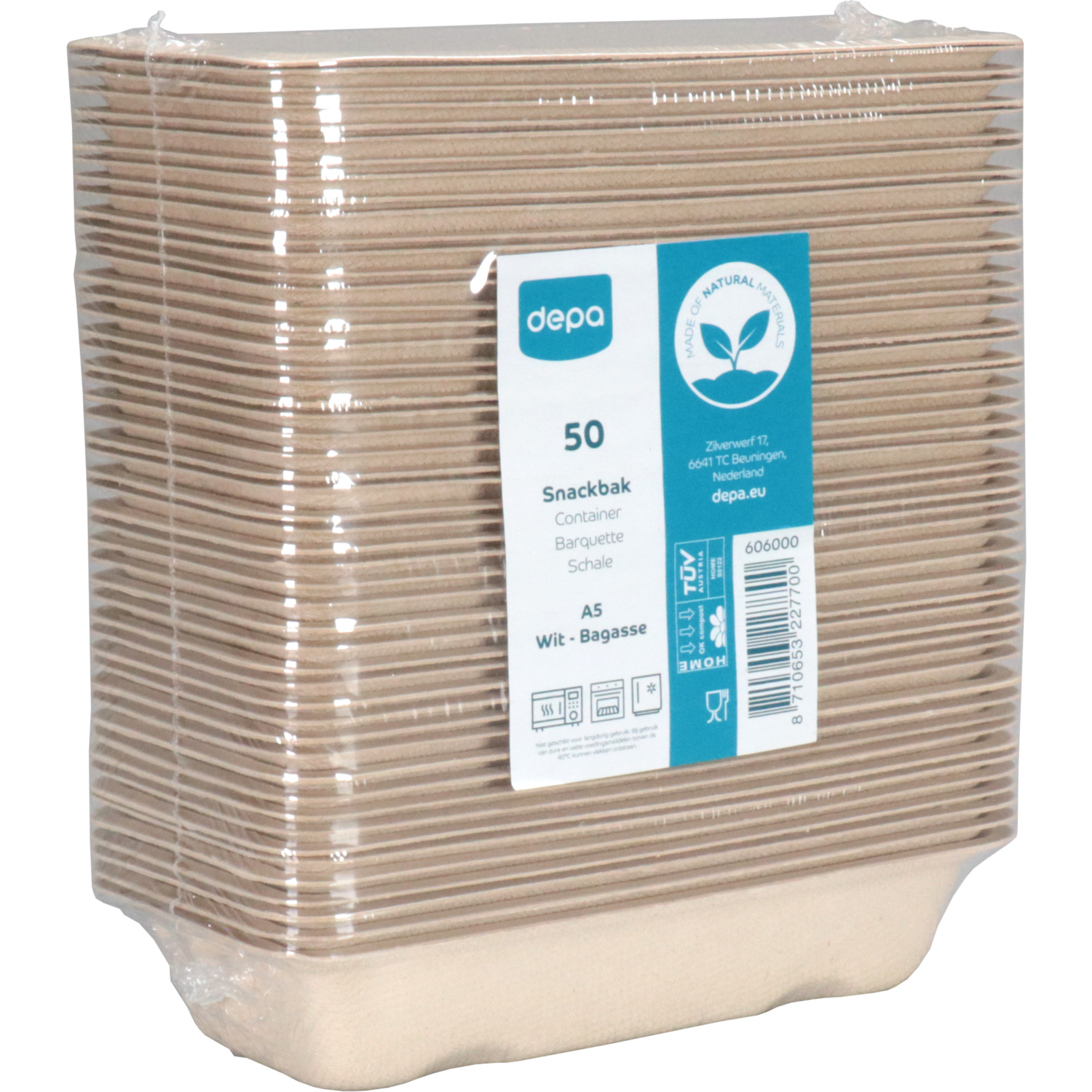 Depa Bak, Bagasse (suikerrietpulp), A5, snackbak, 150x77x30mm, naturel 4